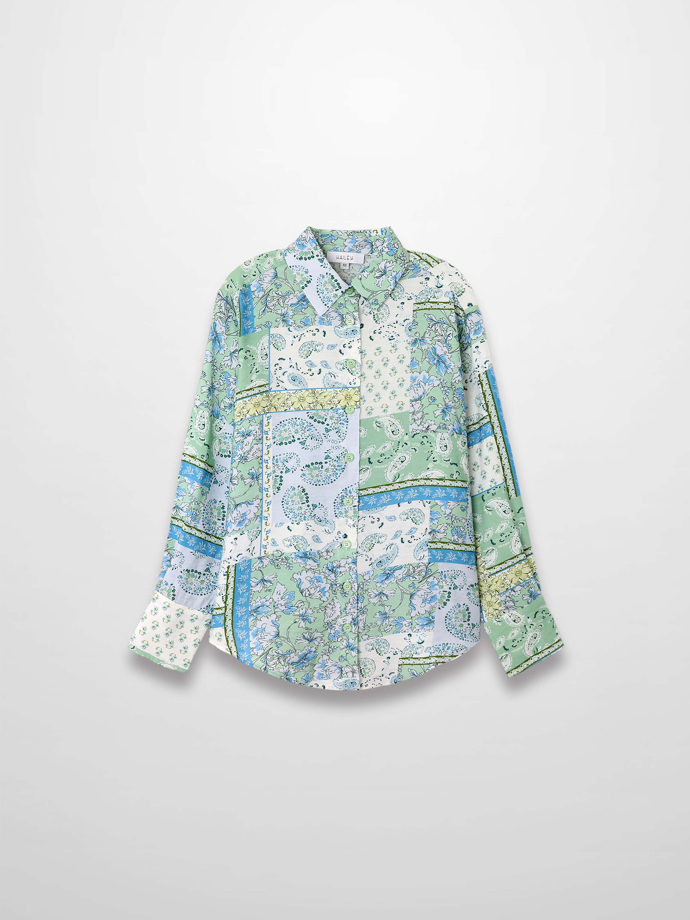 Button Down Collared Blouse-Blue/Mint Bandana