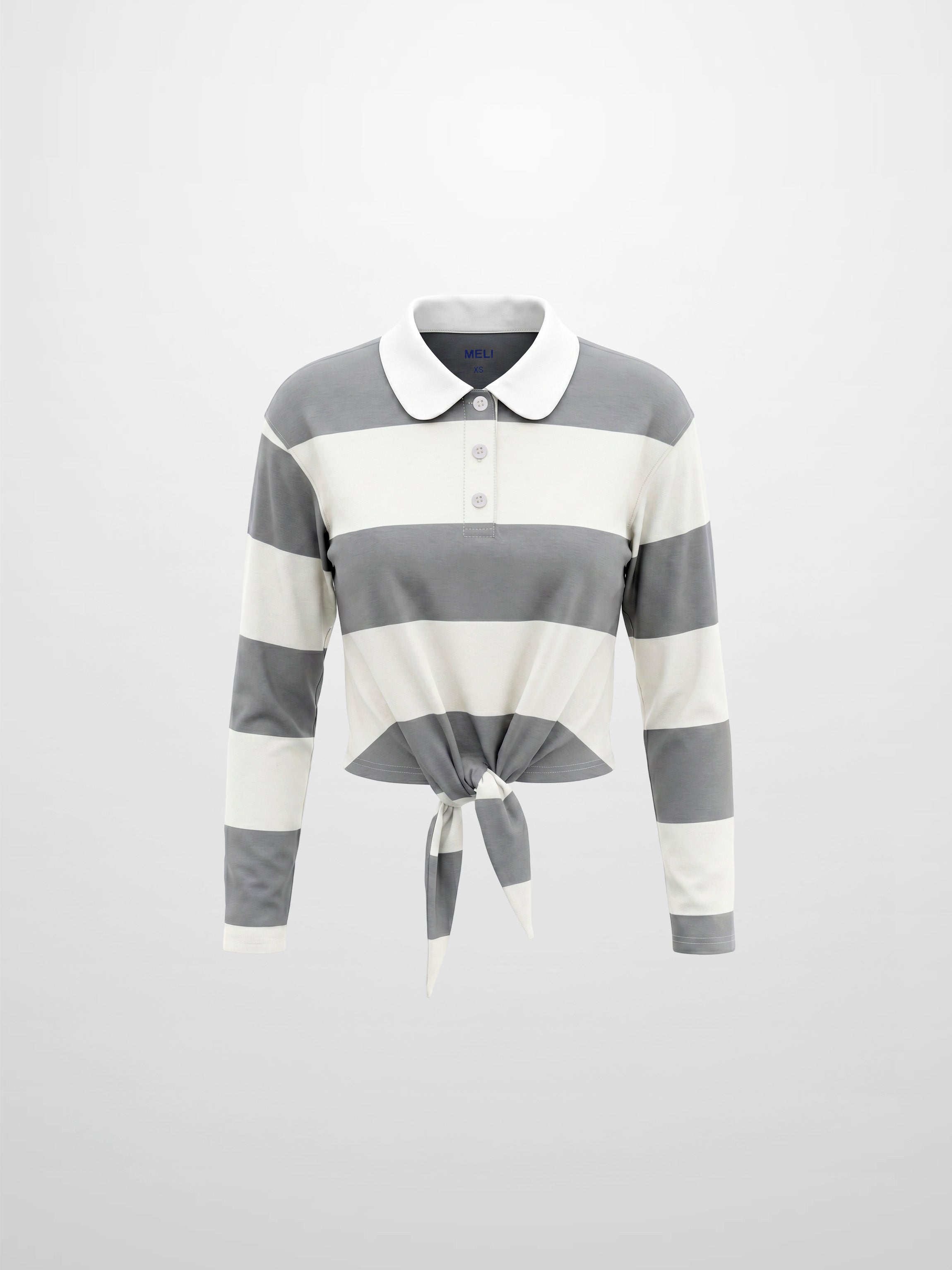 Striped Tie Bottom T-Shirt-Grey