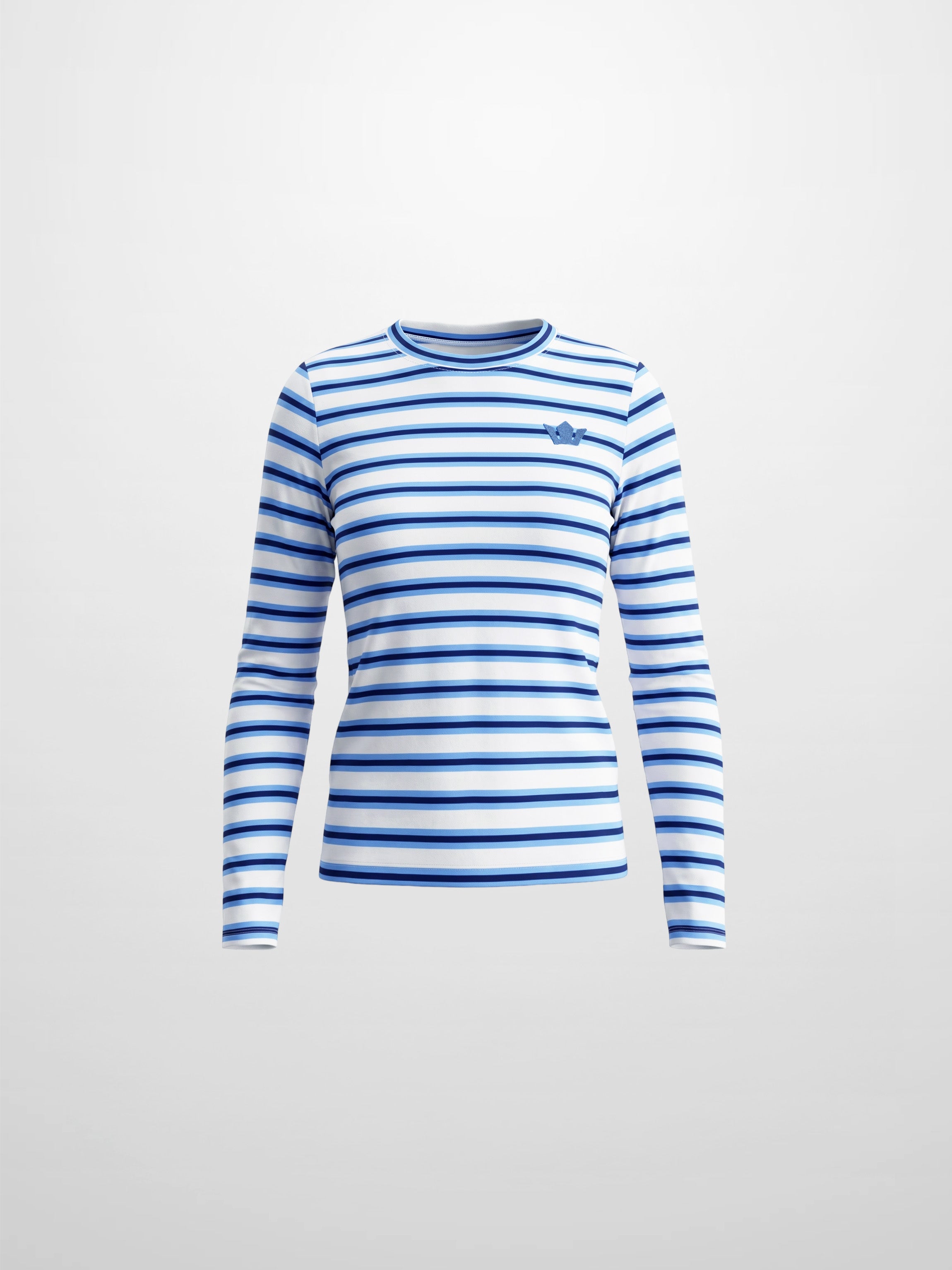 Embroidered Crown Striped Tee-Light Blue/Dark Blue