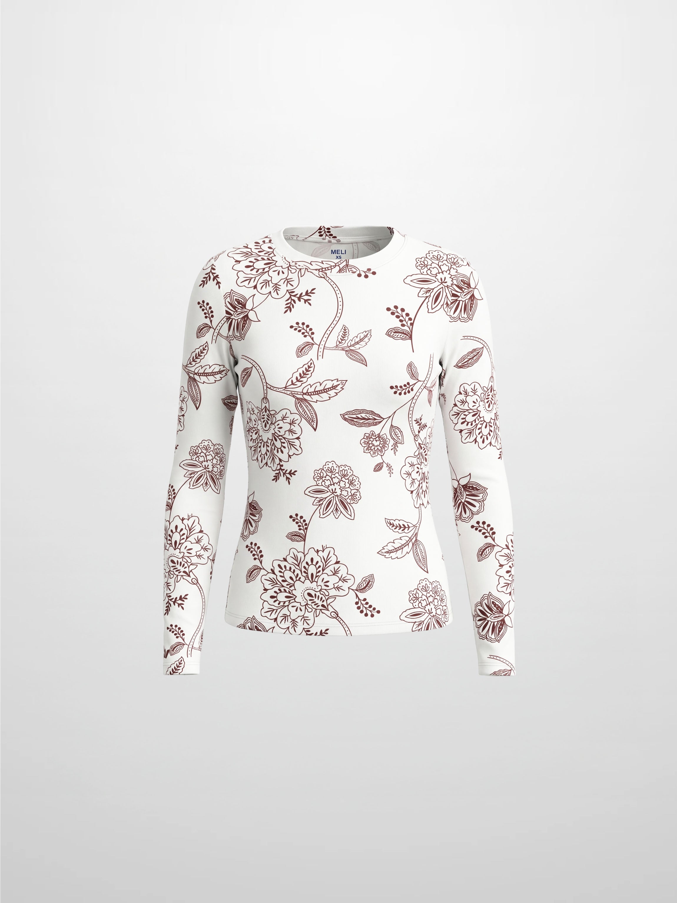 Basic Printed T-shirt-Burgundy Flower
