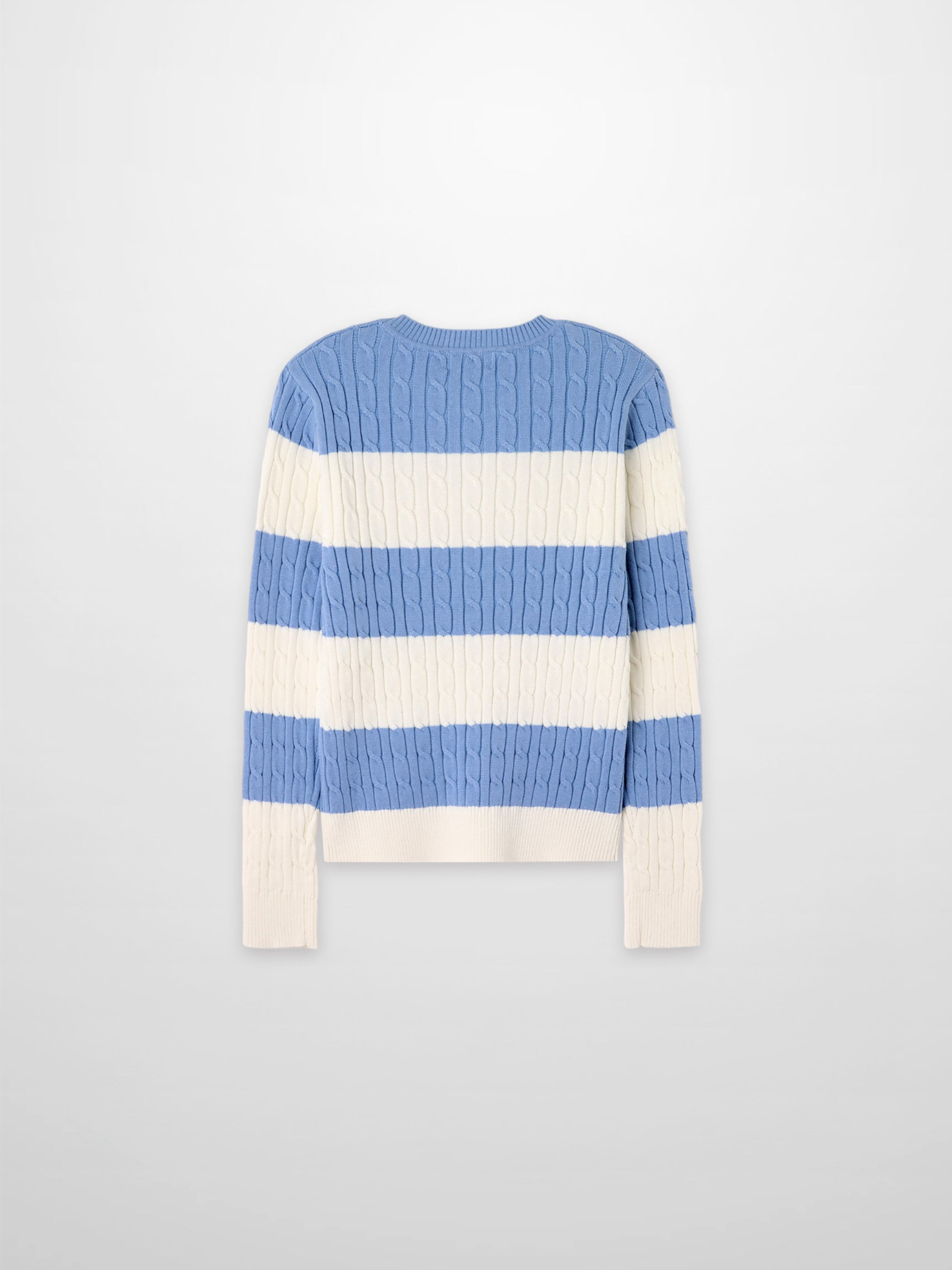 Striped Cable Sweater-Dusty Blue/White