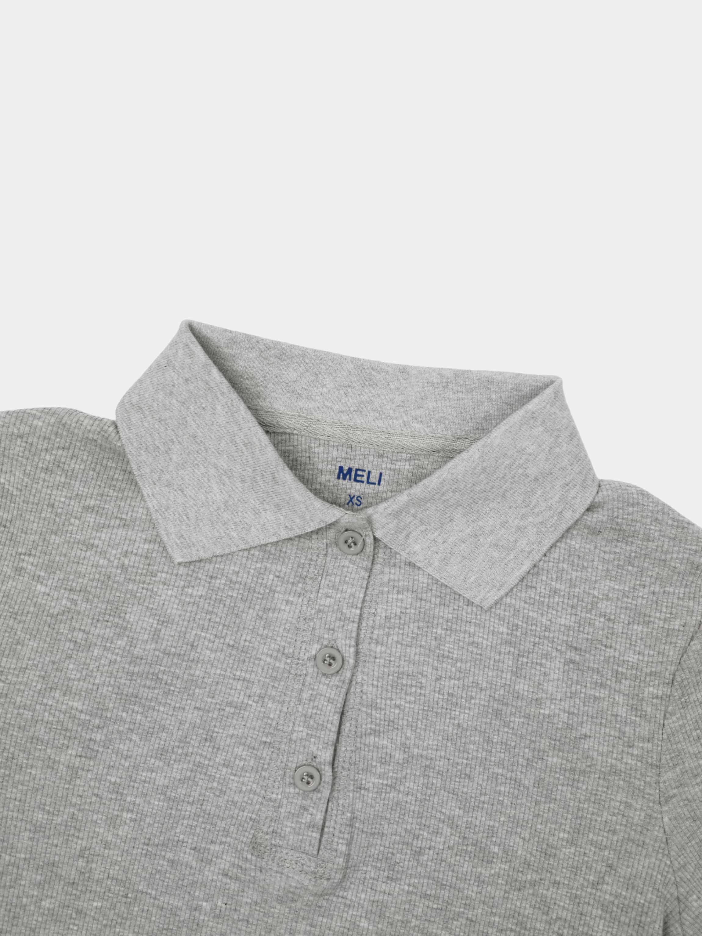 Heathered Collared Tee-Grey