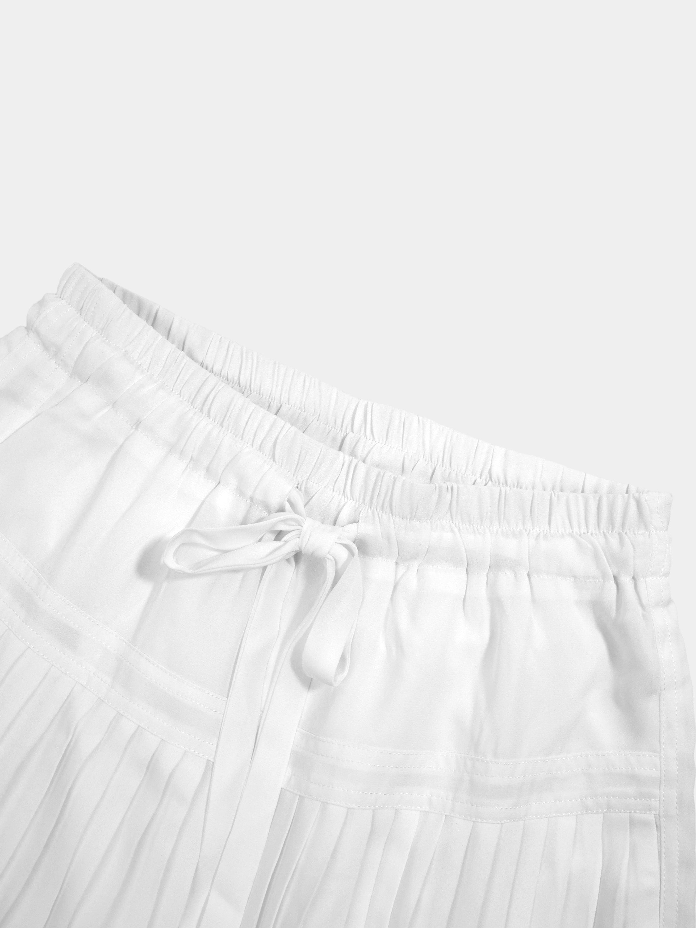 Chiffon Drop Waist Pleat Skirt-White