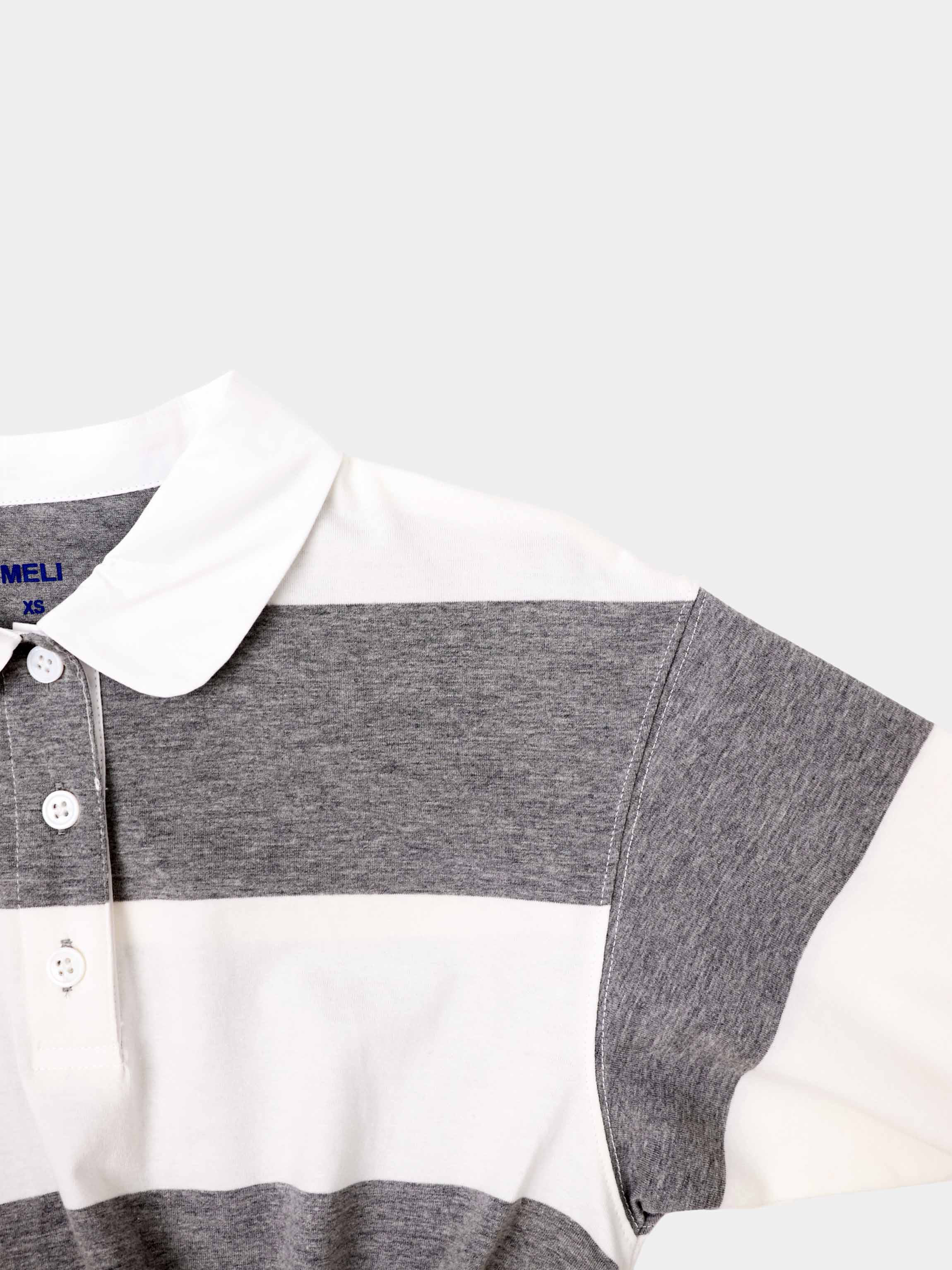 Striped Tie Bottom T-Shirt-Grey
