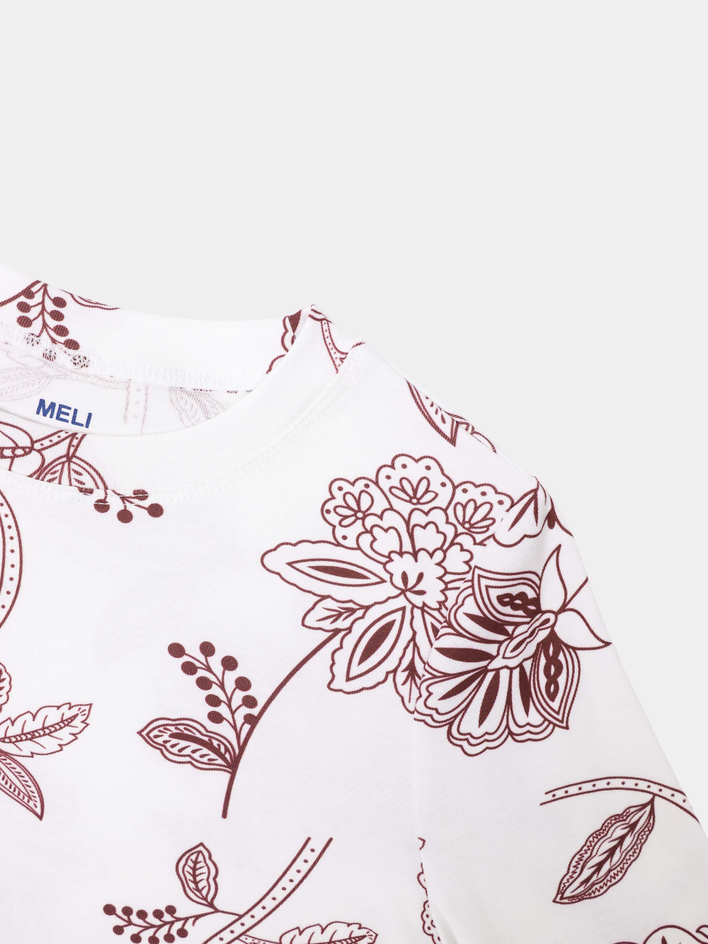 Basic Printed T-shirt-Burgundy Flower