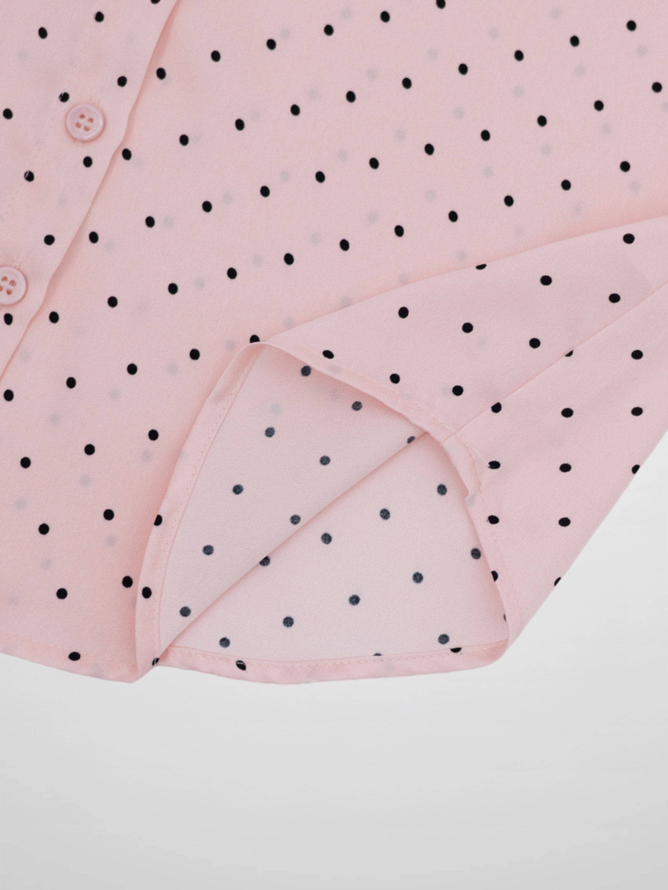 Oversized Satin Blouse-Pink Small Polka Dot