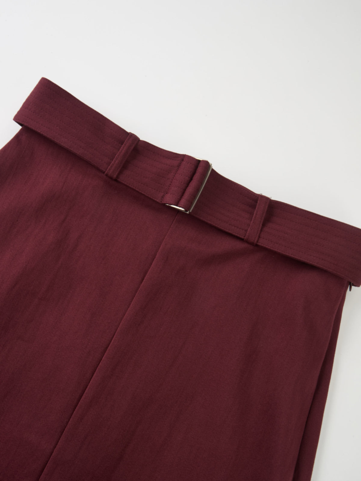 Belted Straight Maxi Skirt - Burgundy