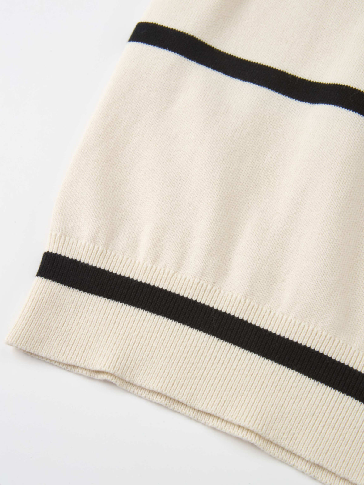 Thin Knit Polo Top - Cream/Black/Burgundy