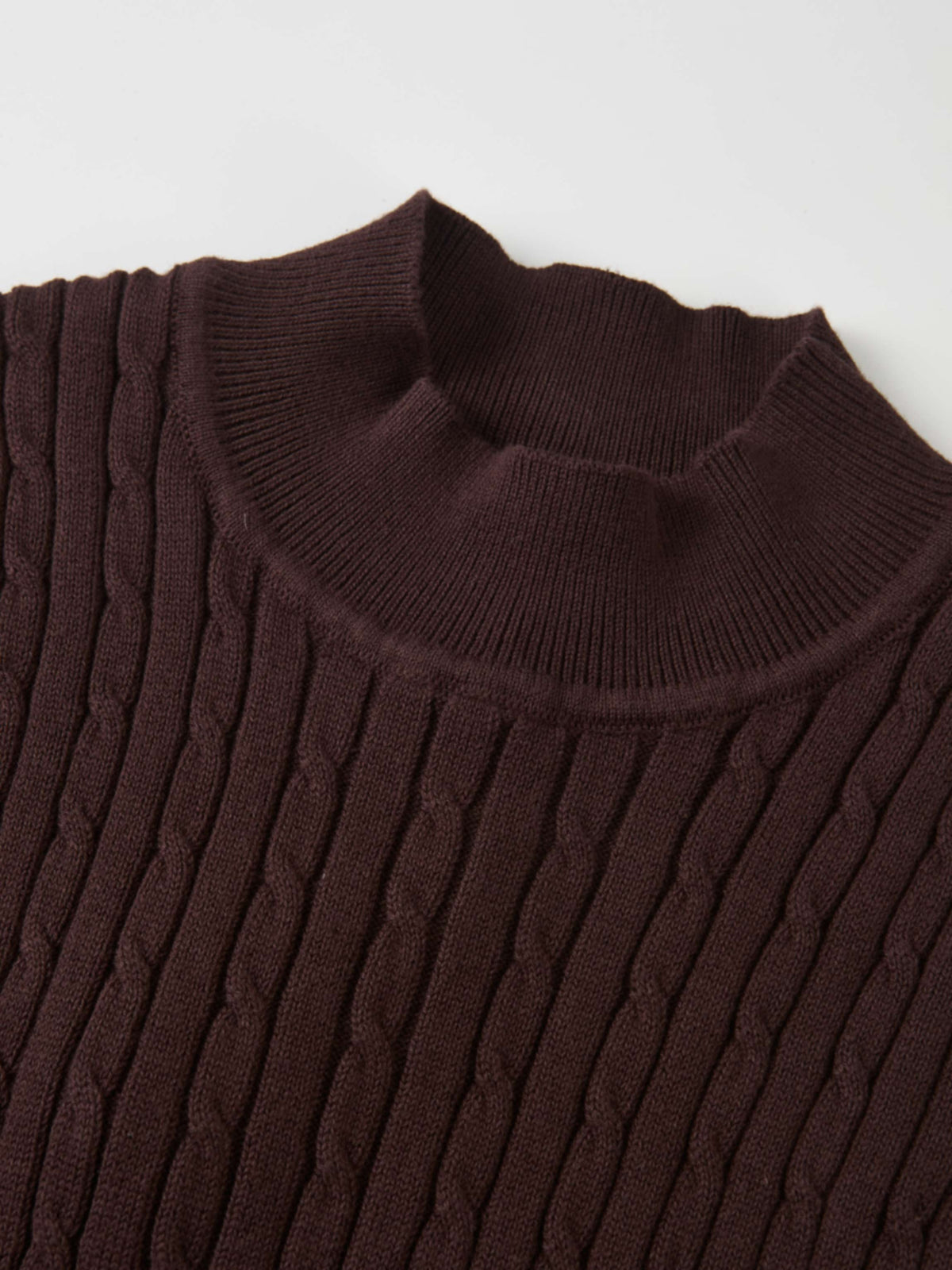 Mock Neck Cable Sleeveless Top - Brown