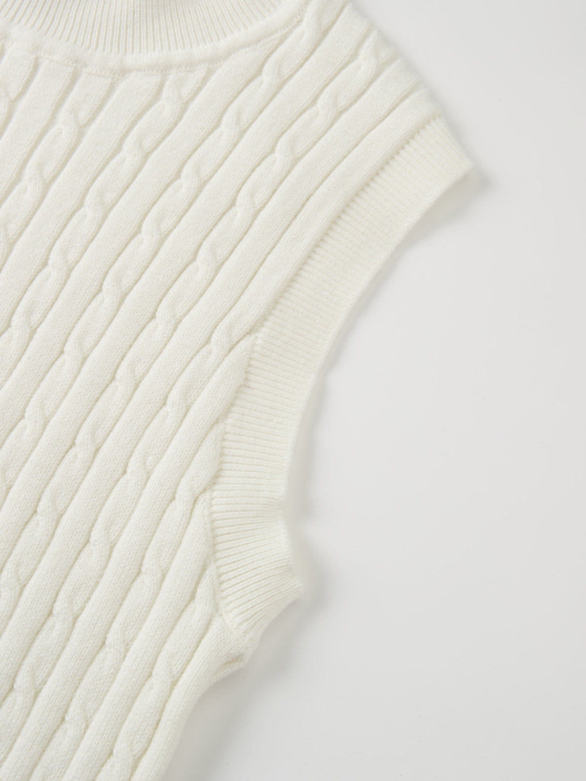 Mock Neck Cable Sleeveless Top - Cream