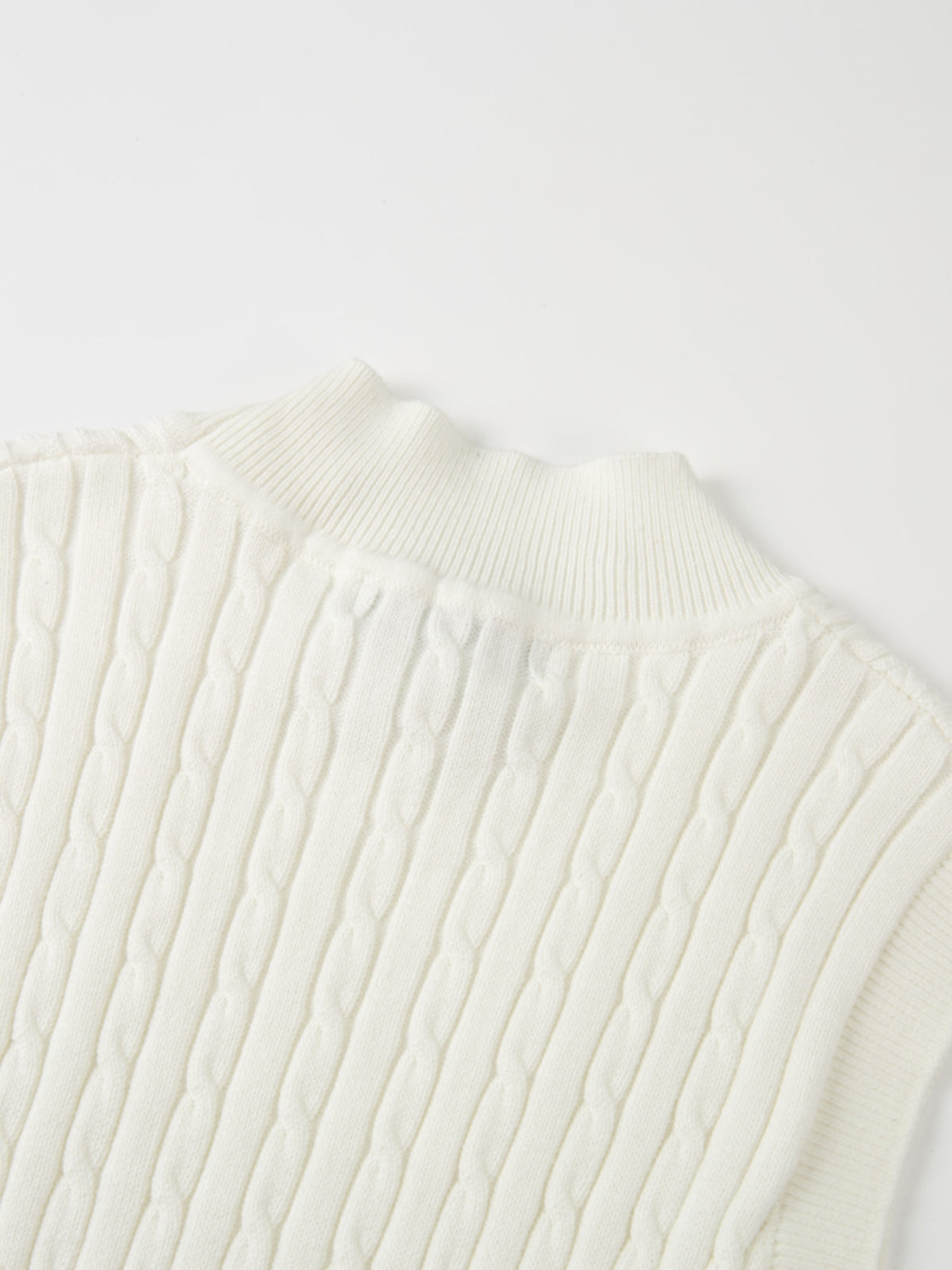 Mock Neck Cable Sleeveless Top - Cream