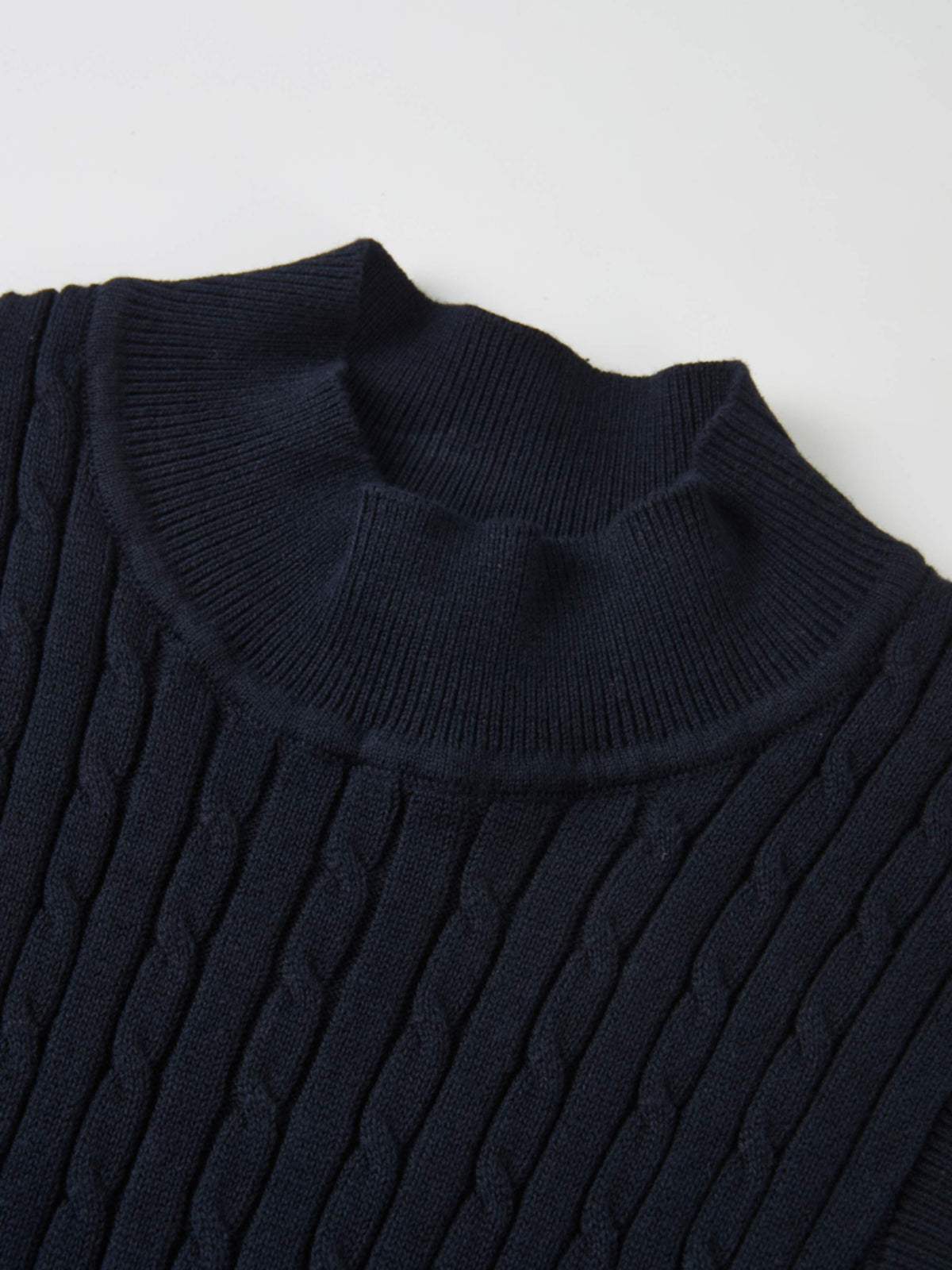 Mock Neck Cable Sleeveless Top - Navy
