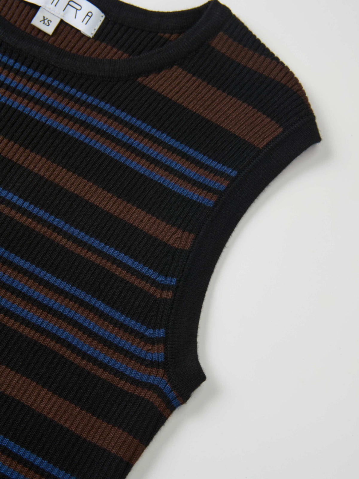 Sleeveless Ribbed Knit Sweater - Black/Brown Stripe