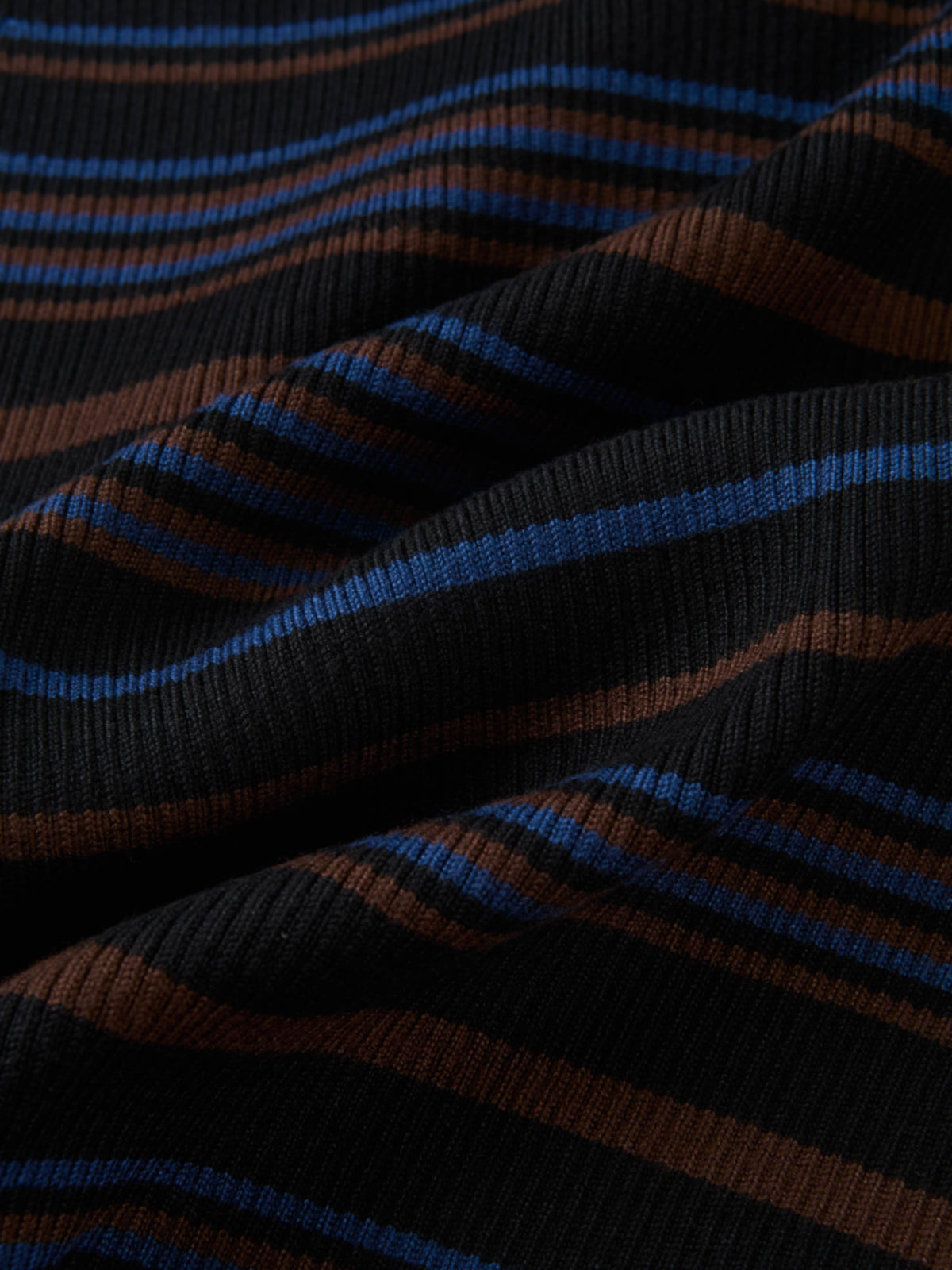 Sleeveless Ribbed Knit Sweater - Black/Brown Stripe