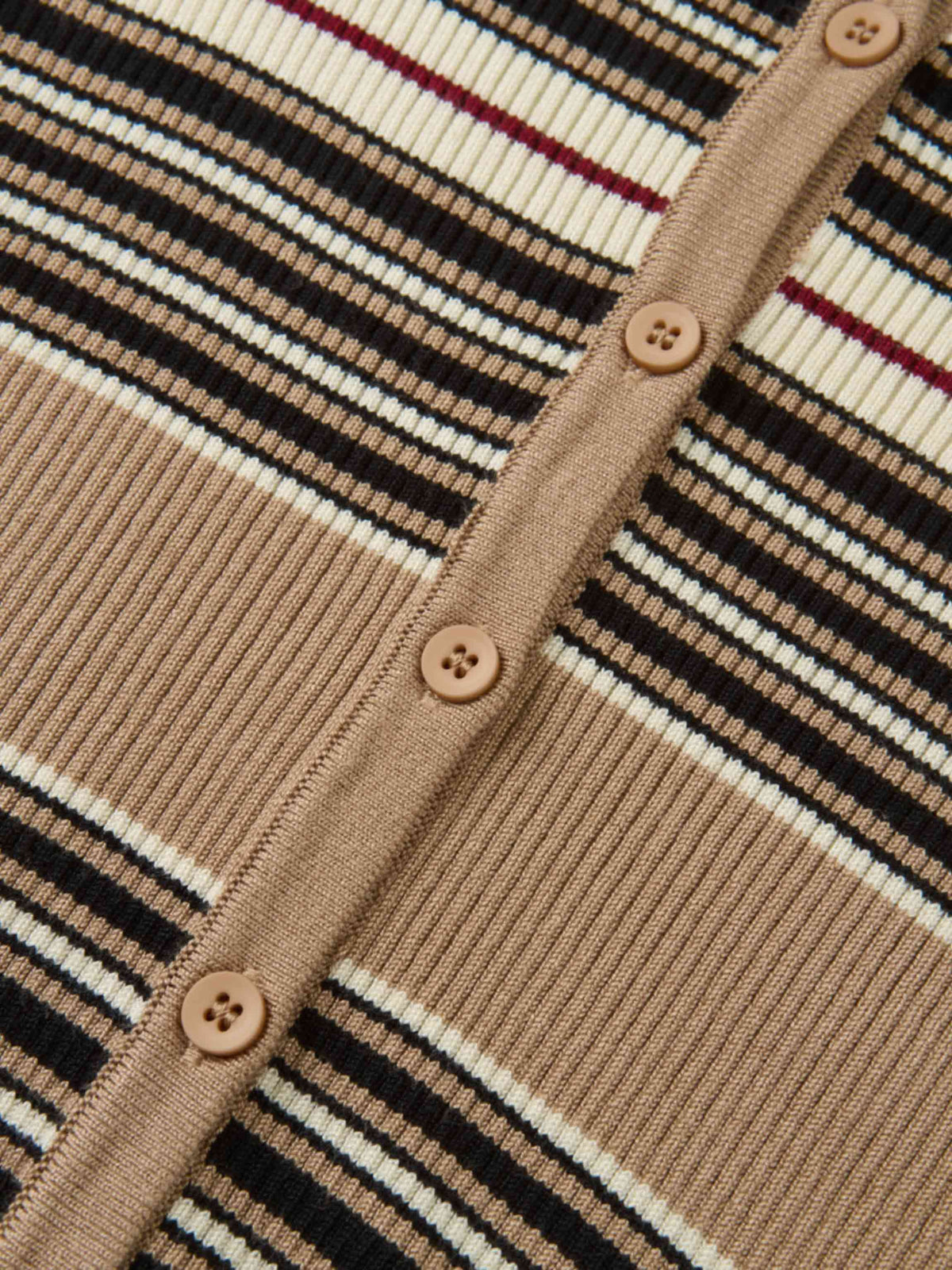 Ribbed Crew Knit Cardigan - Camel/Black Stripe