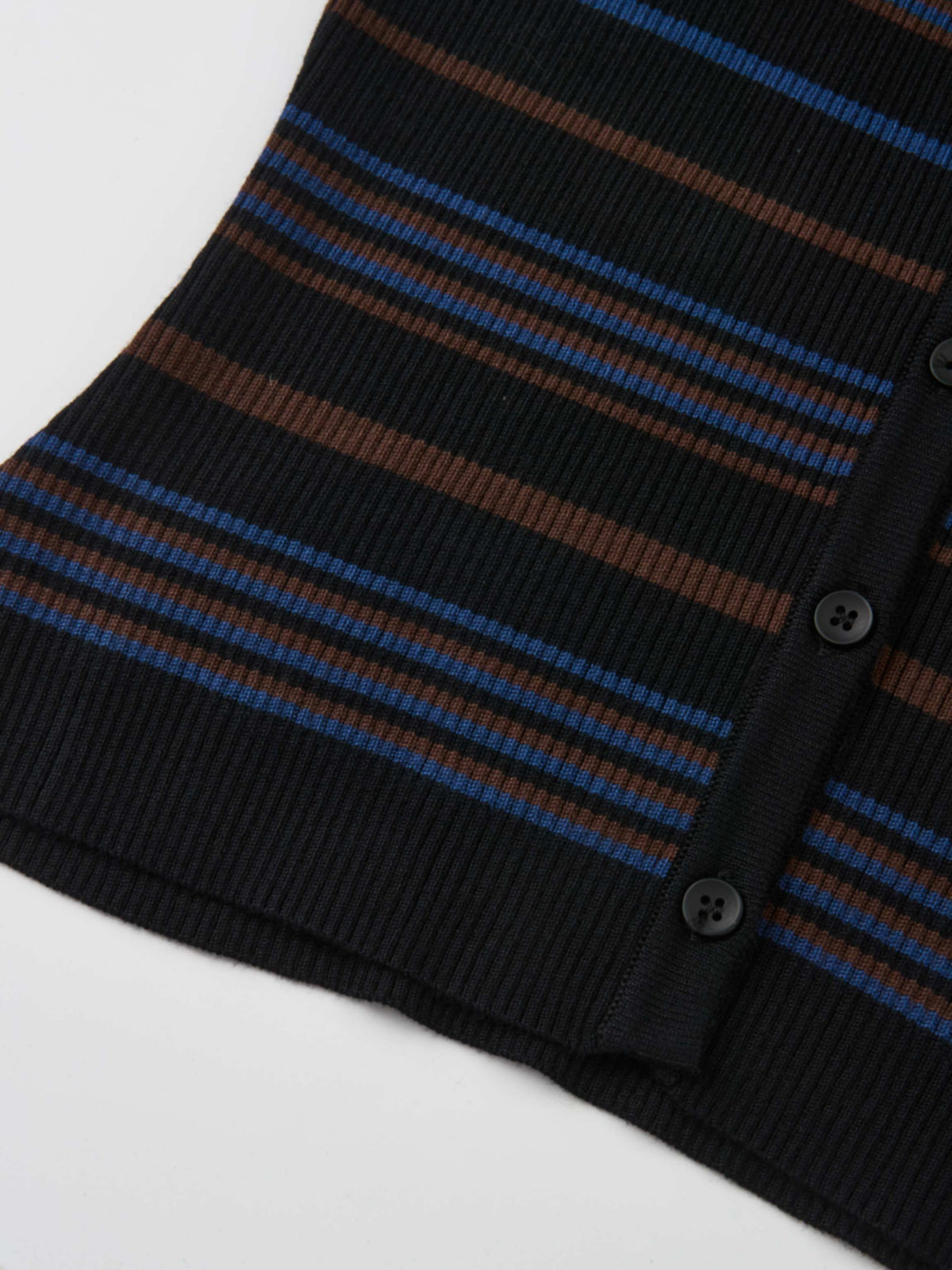 Ribbed Crew Knit Cardigan - Black/Brown Stripe