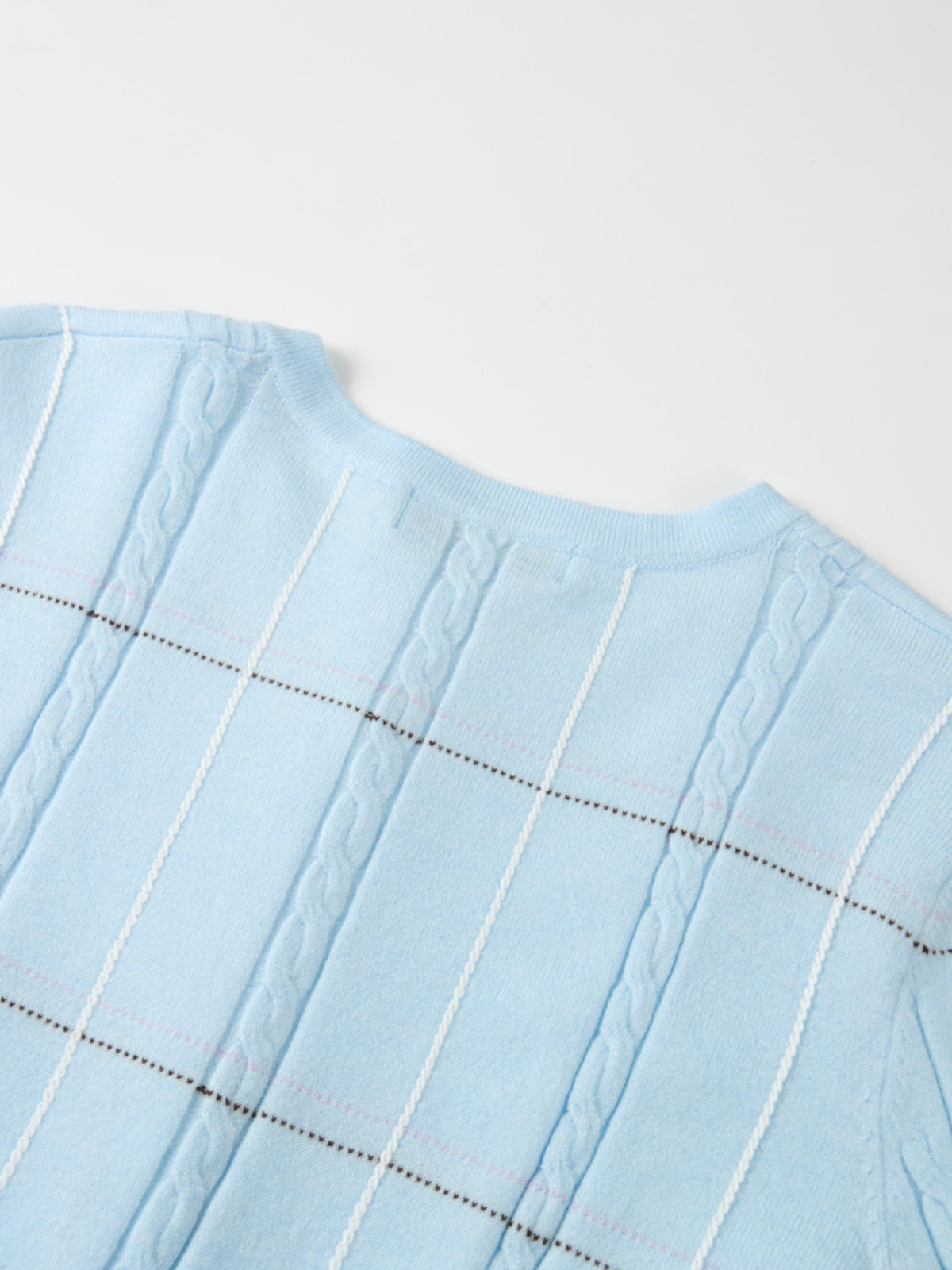 Soft Knit Button Down Crew Sweater - Light Blue
