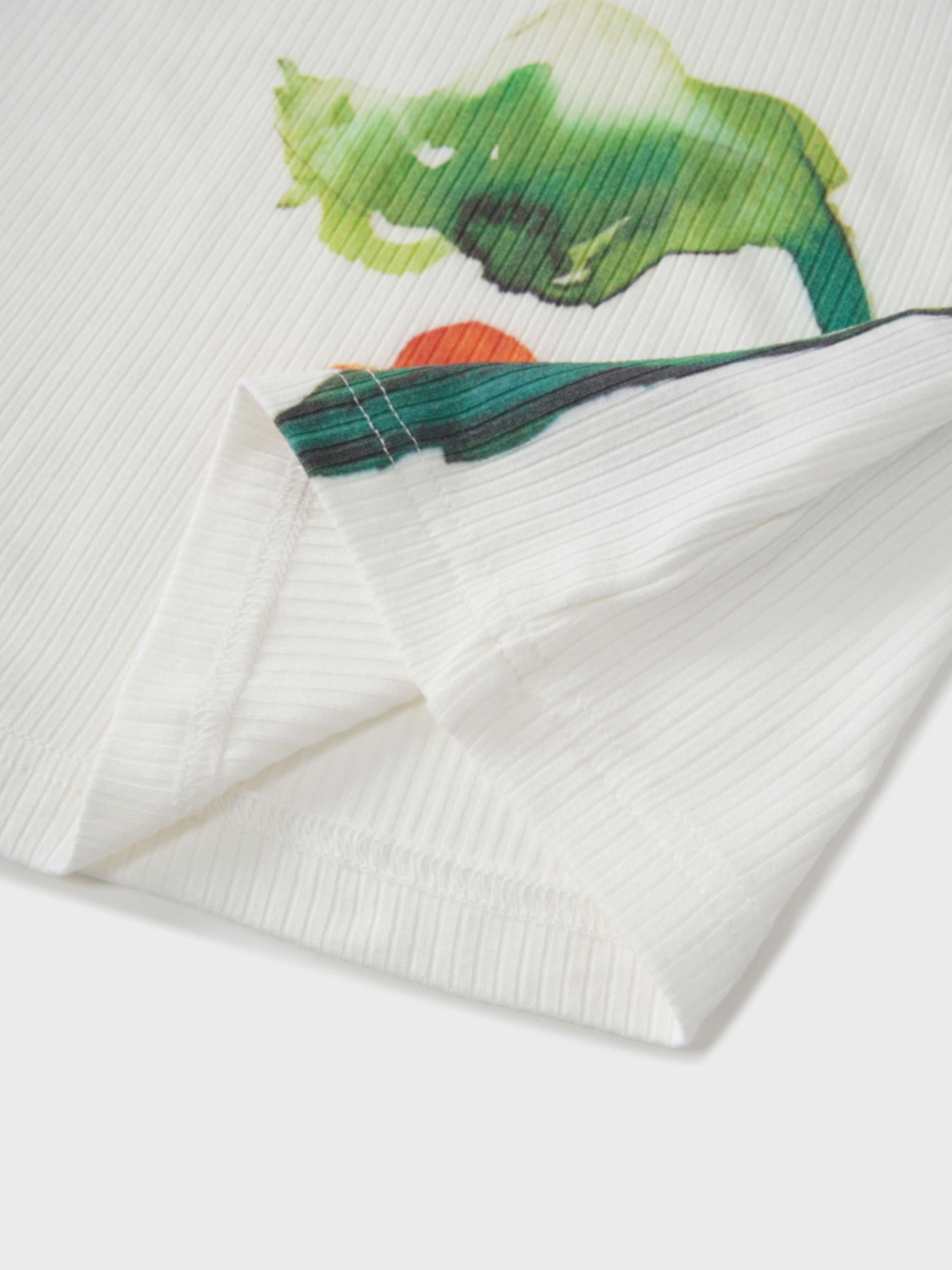 Printed Ribbed T-Shirts-White Flower Pop