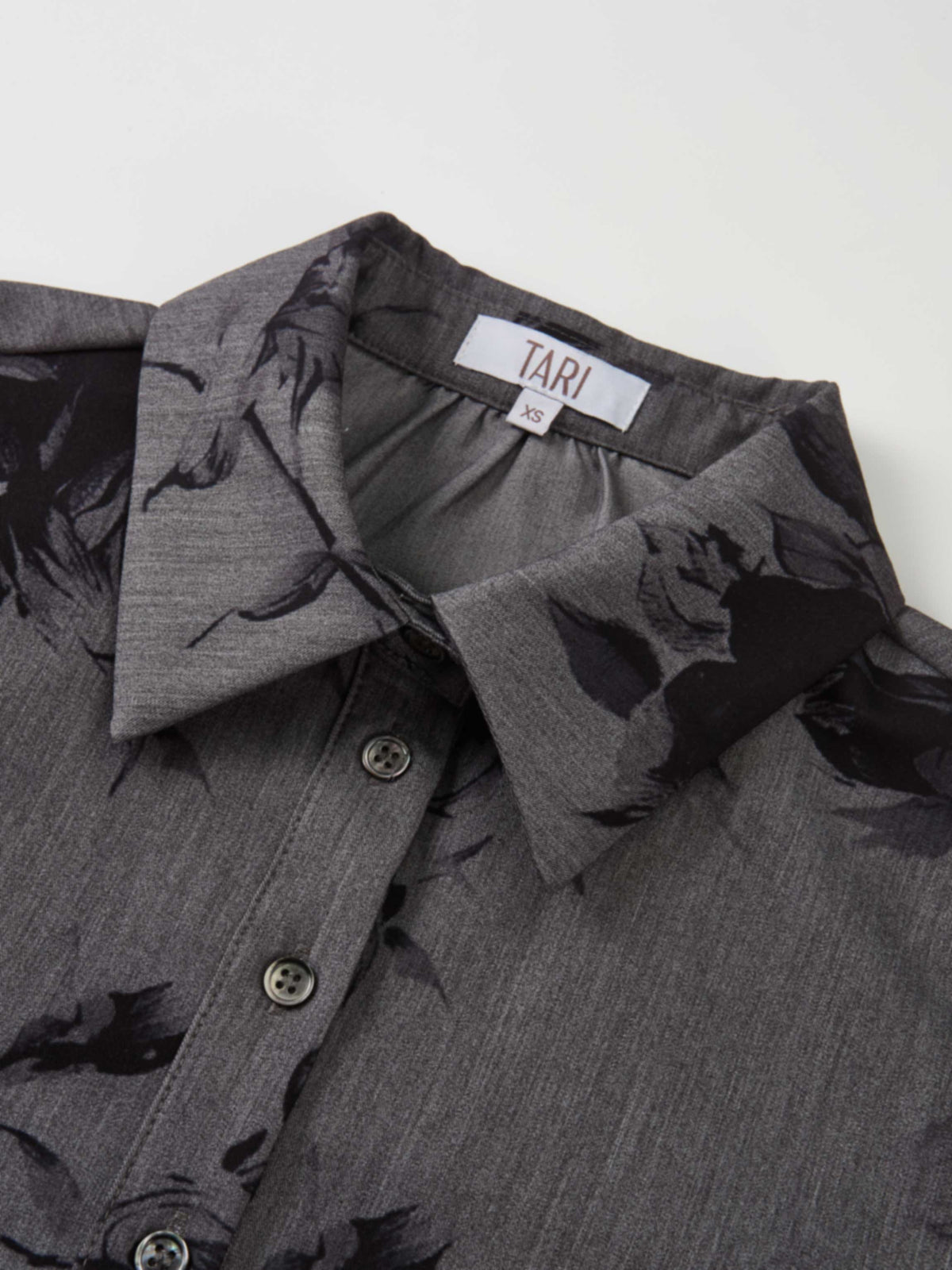 Printed Button Blouse - Grey/Black Floral