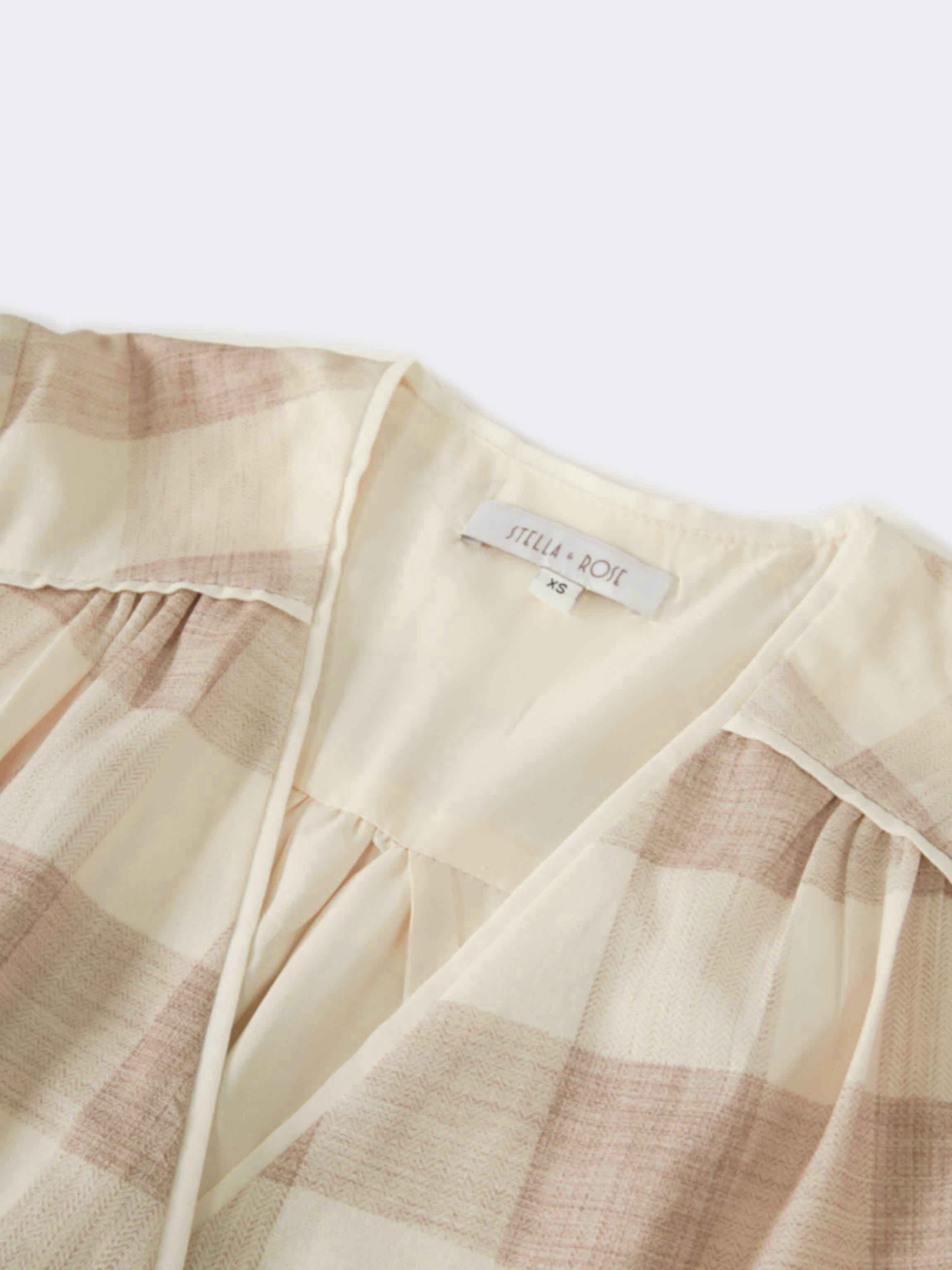 Flutter Sleeve Wrap Dress-Tan Gingham