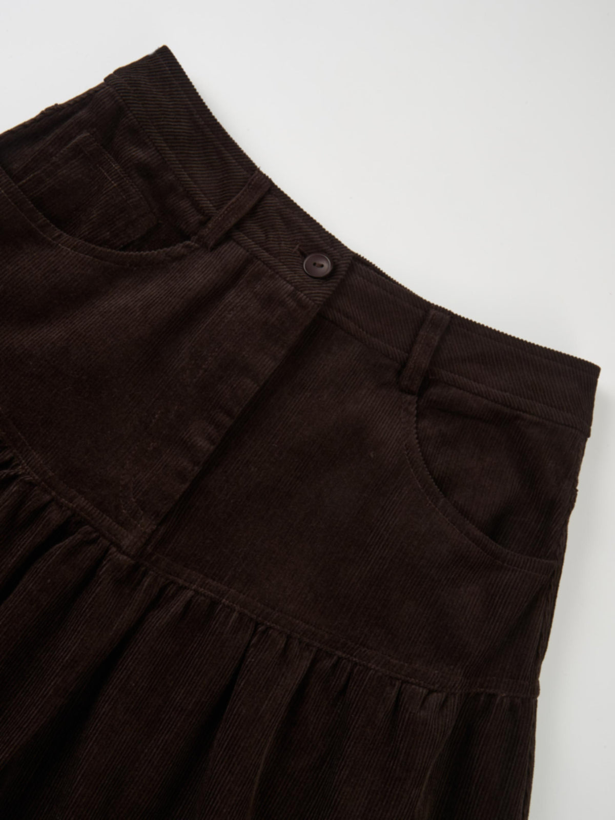 Yoke Gathered Curduroy Skirt - Brown