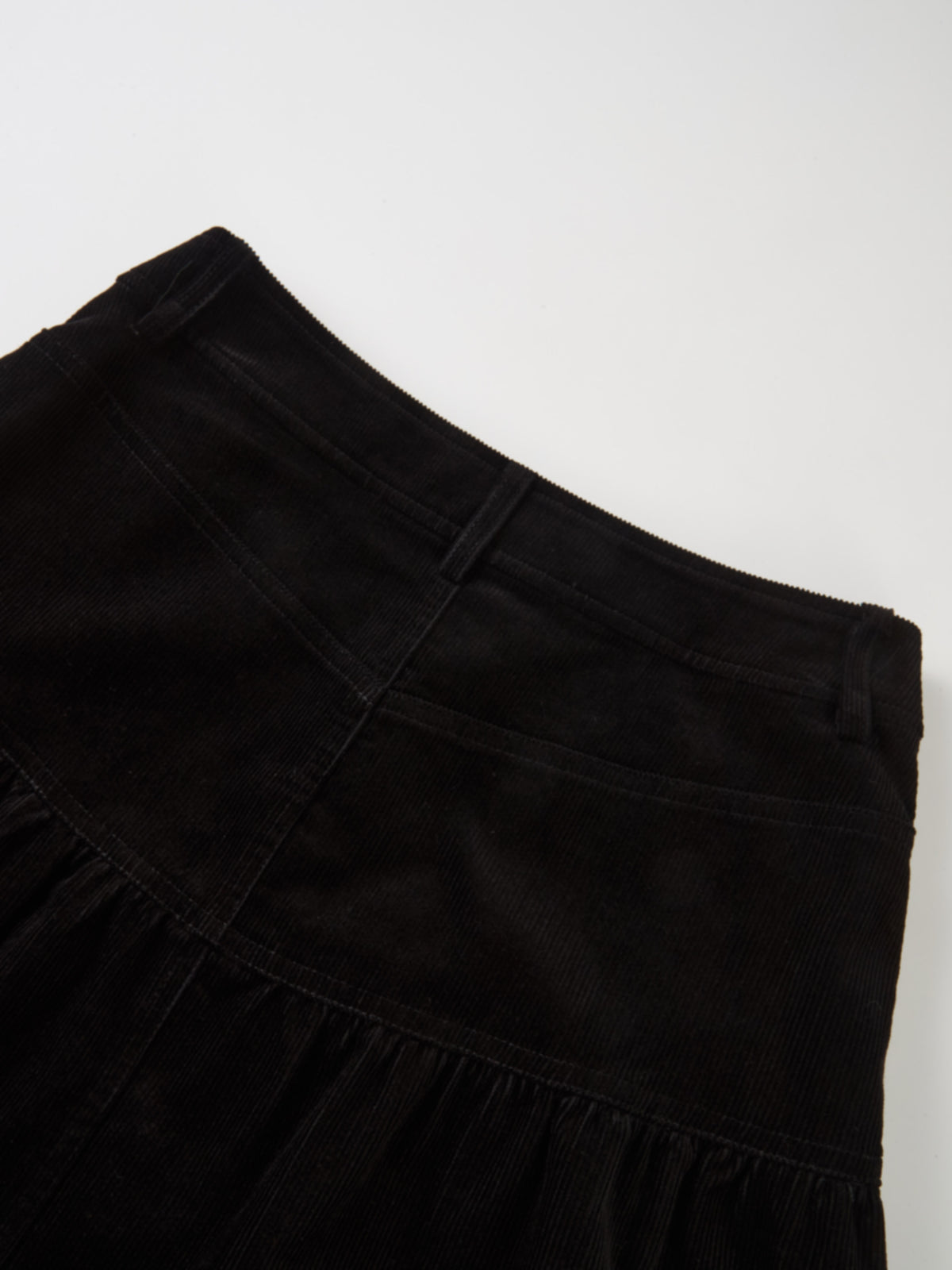 Yoke Gathered Curduroy Skirt - Black