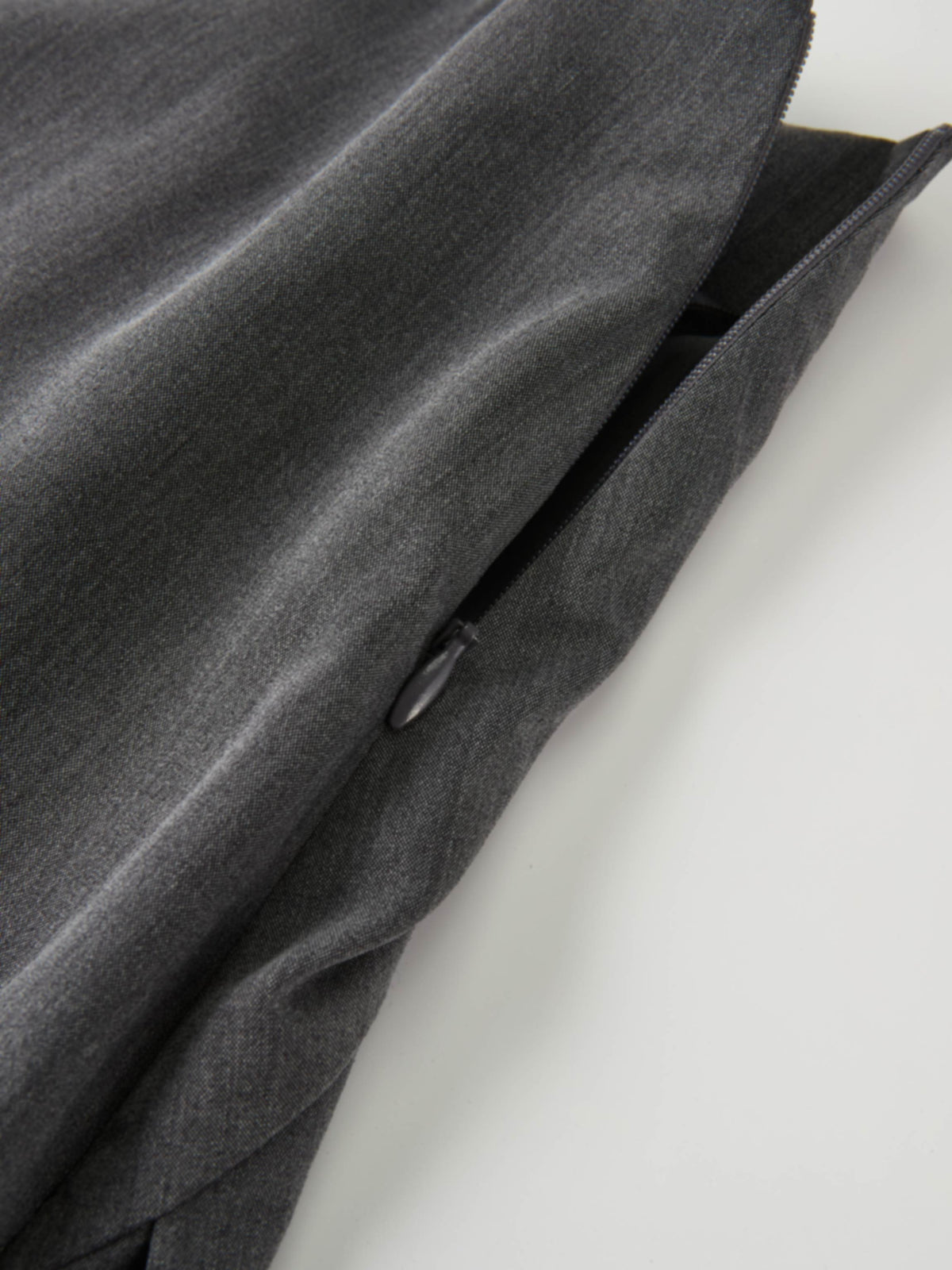 Curved Yoke Fringe Bottom Pleat Skirt LONG- Grey