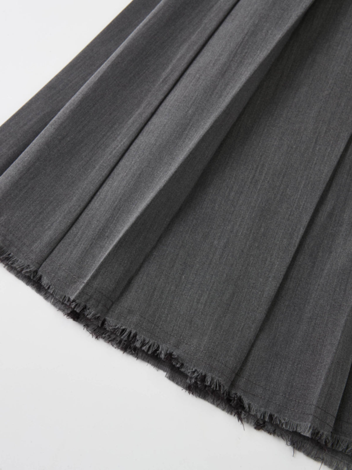 Curved Yoke Fringe Bottom Pleat Skirt LONG- Grey