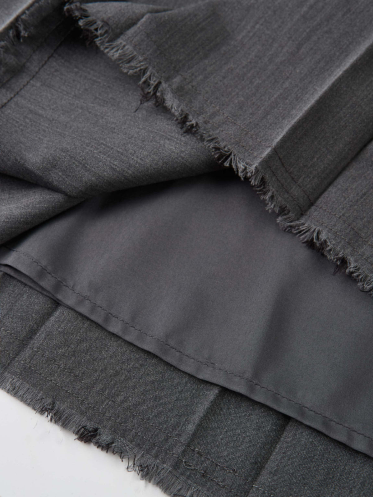 Curved Yoke Fringe Bottom Pleat Skirt LONG- Grey