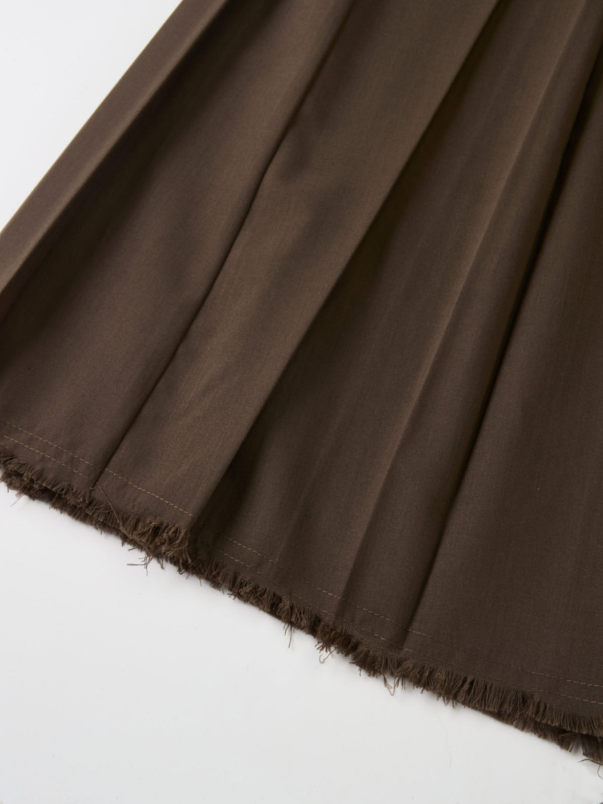 Curved Yoke Fringe Bottom Pleat Skirt LONG- Brown