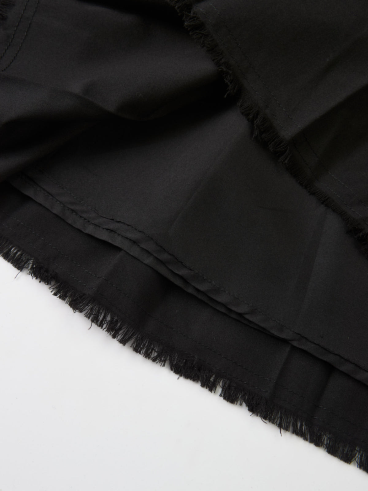 Curved Yoke Fringe Bottom Pleat Skirt LONG - Black