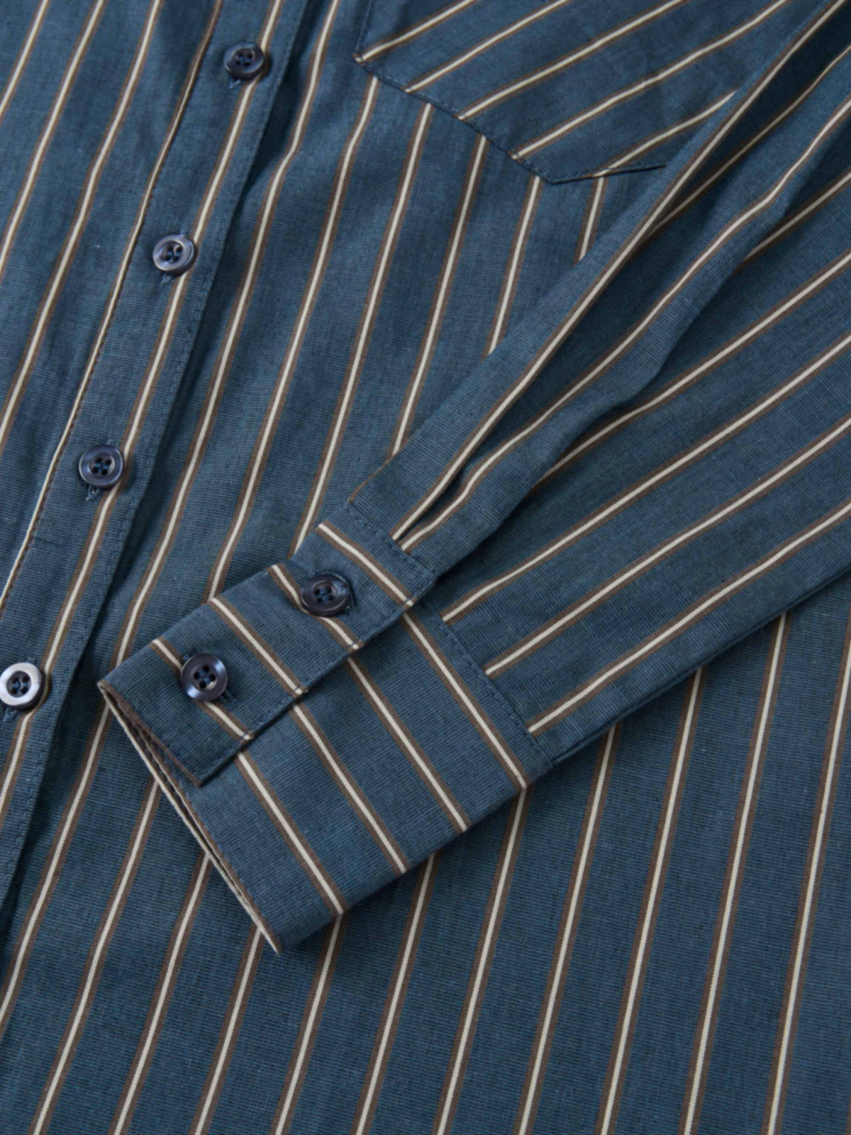 Pocket Button Down Blouse - Denim Blue Stripe