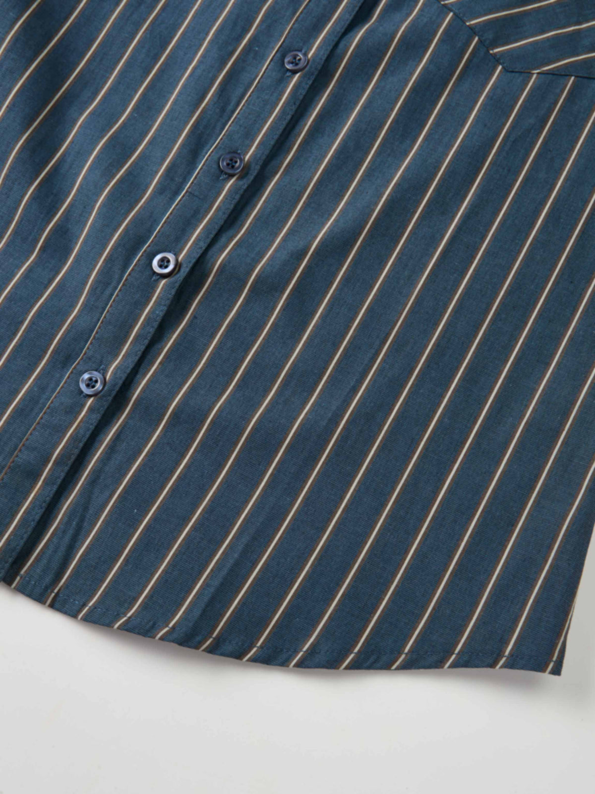 Pocket Button Down Blouse - Denim Blue Stripe