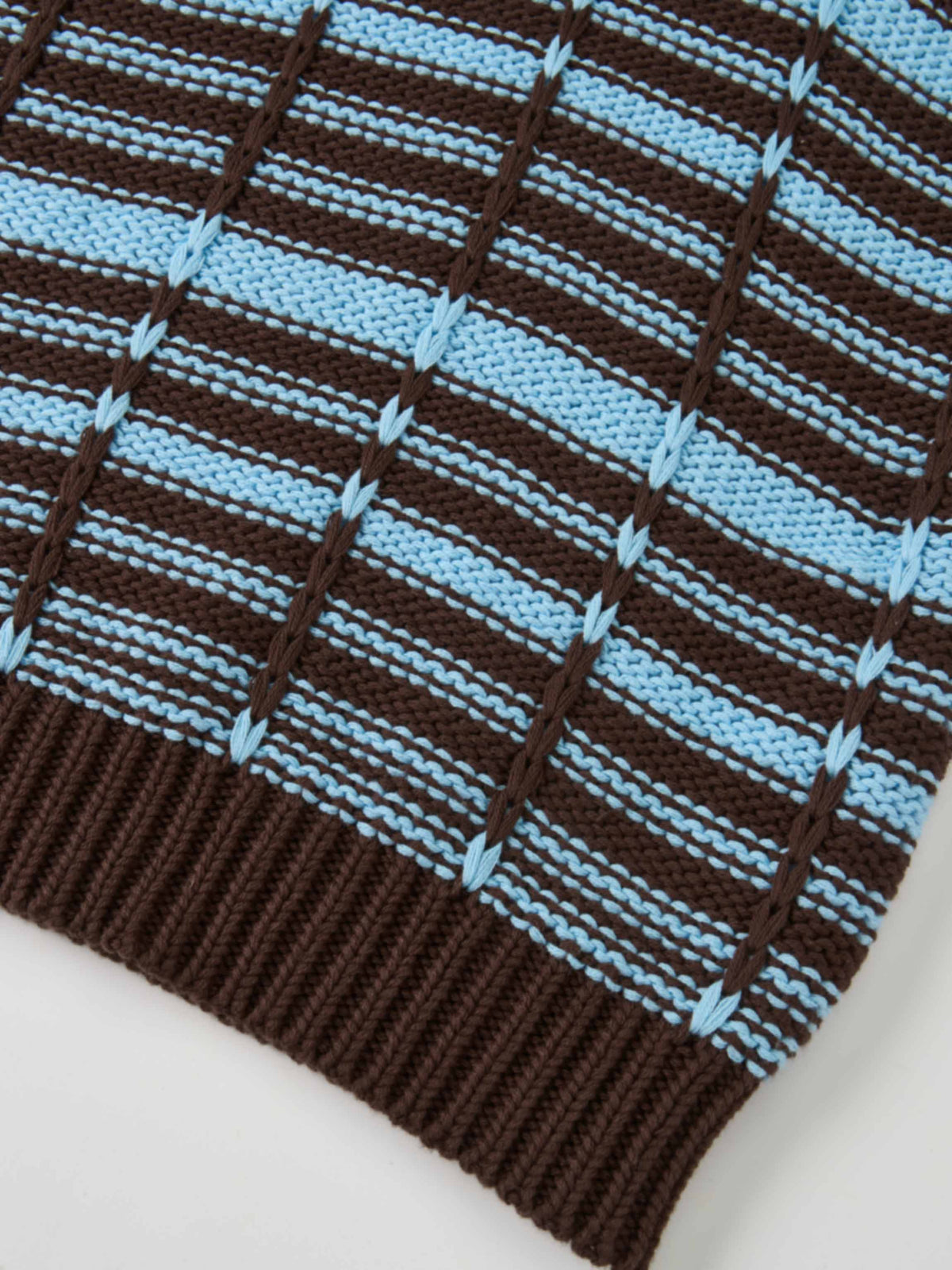 Overstitch Detail Striped Sweater - Brown/Light Blue