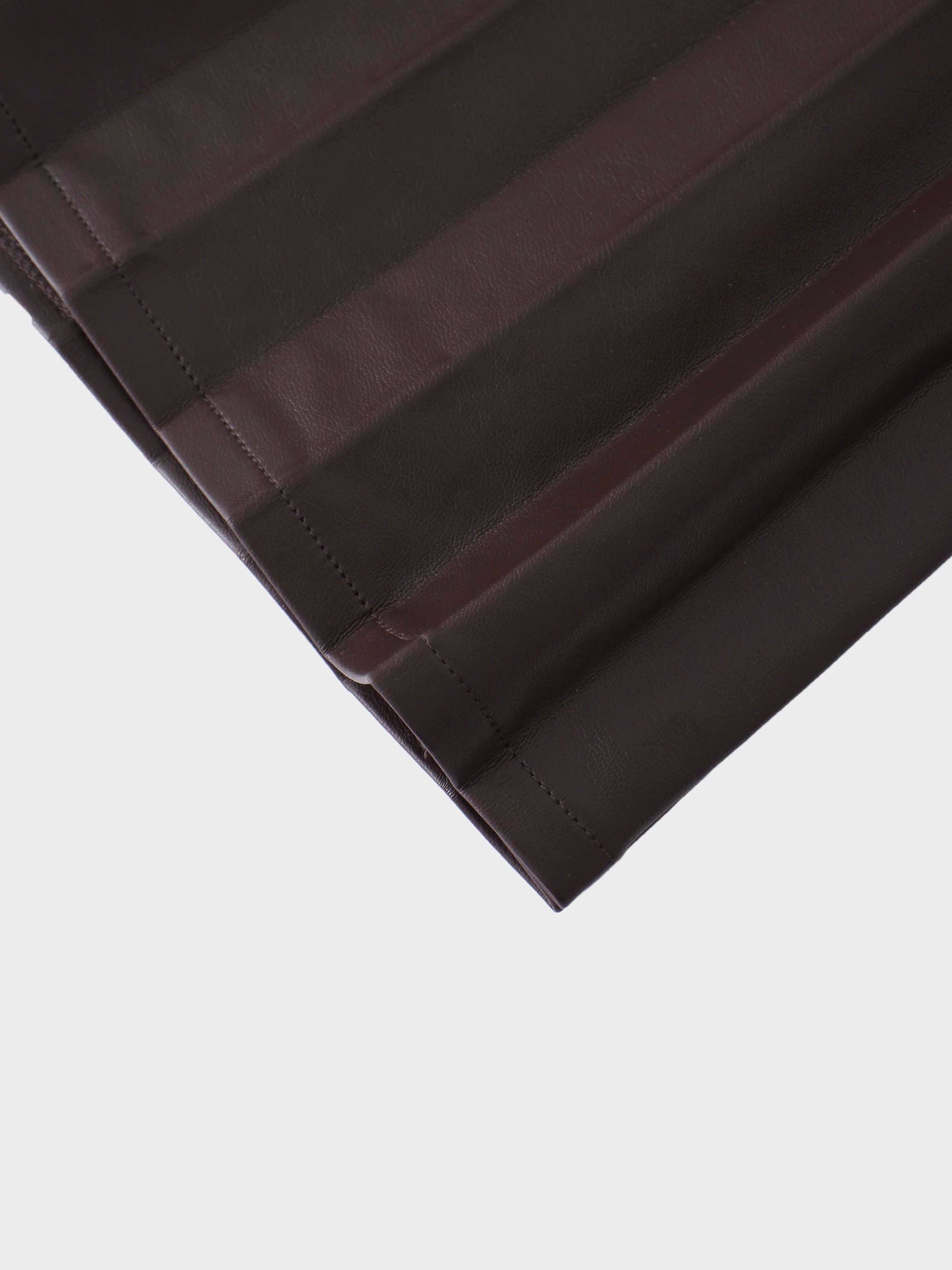 Accordion Pleated Faux Leather Skirt-Chocolate Brown