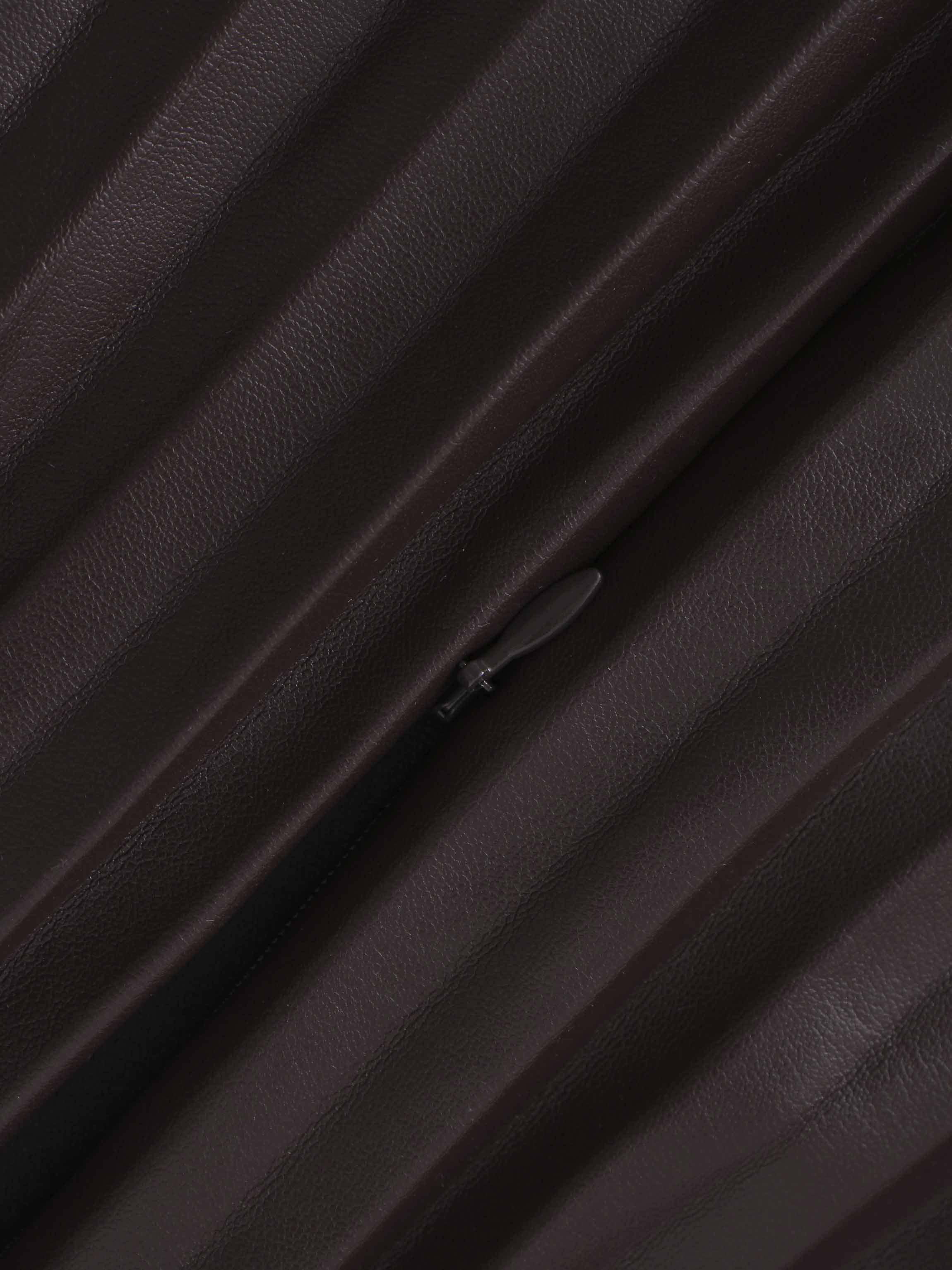 Accordion Pleated Faux Leather Skirt-Chocolate Brown