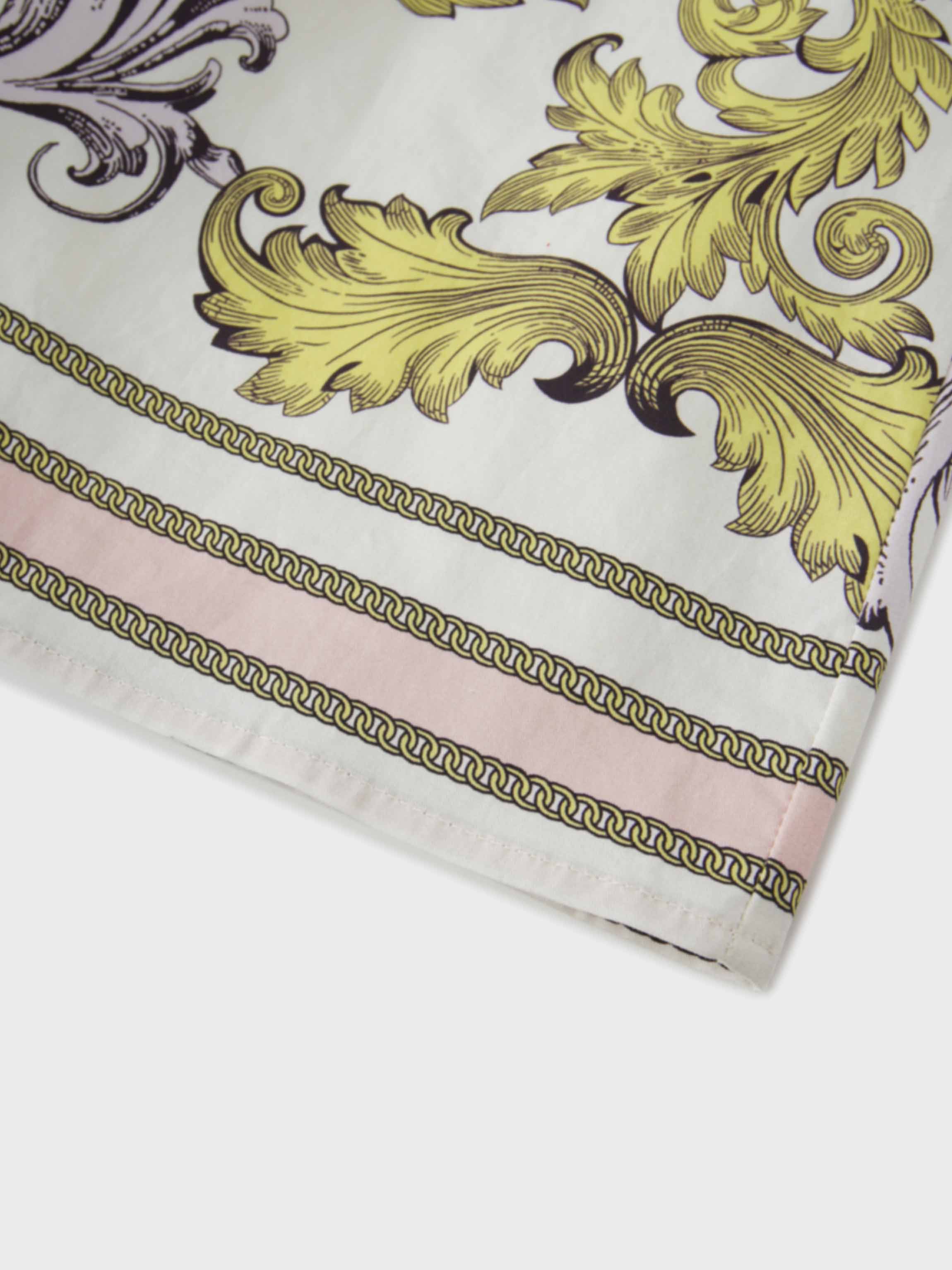 Printed Cotton Pleat Skirt-Yellow/Lavender