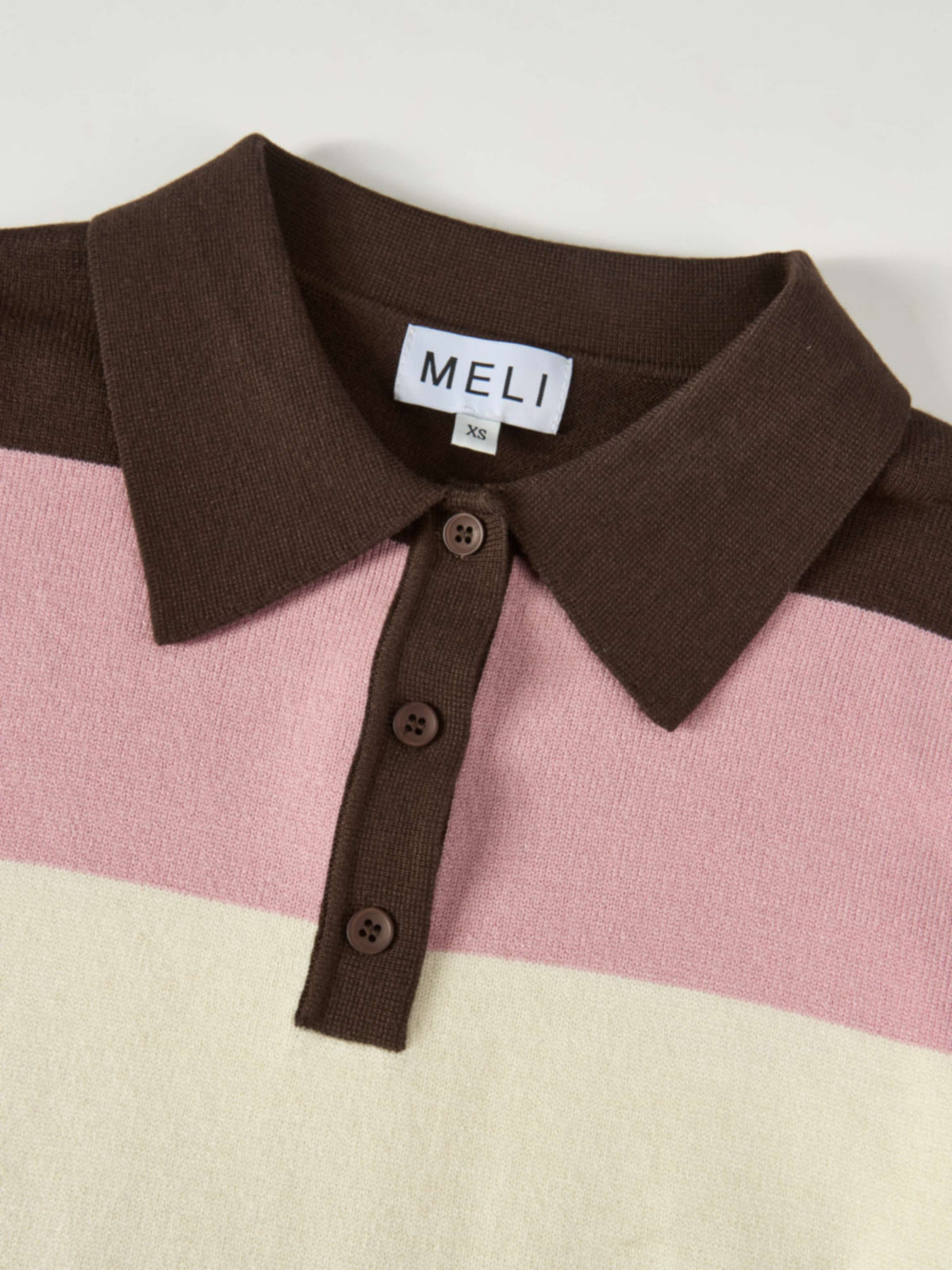 Knit Polo Top - Chocolate Brown/Pink/Cream