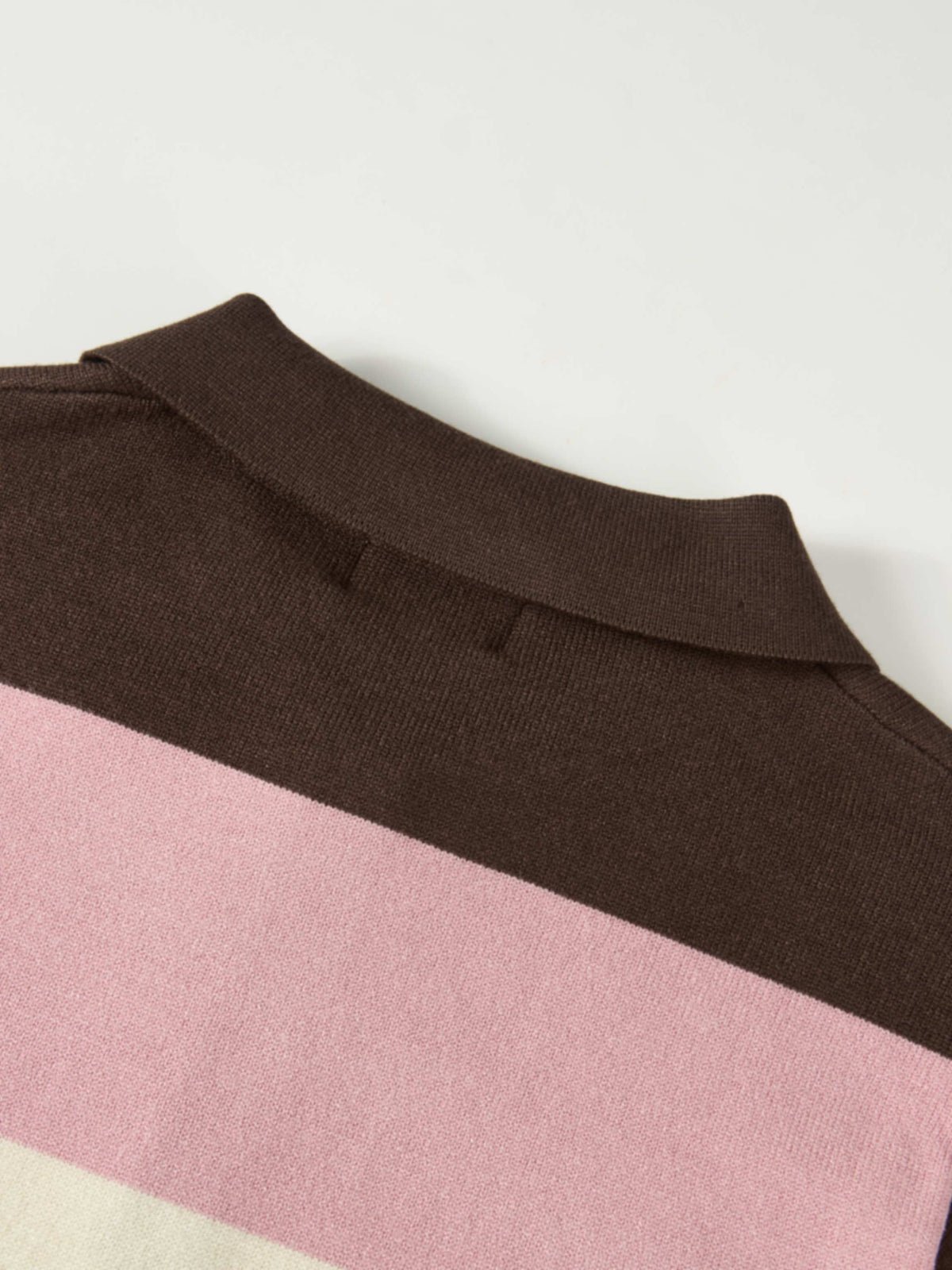Knit Polo Top - Chocolate Brown/Pink/Cream