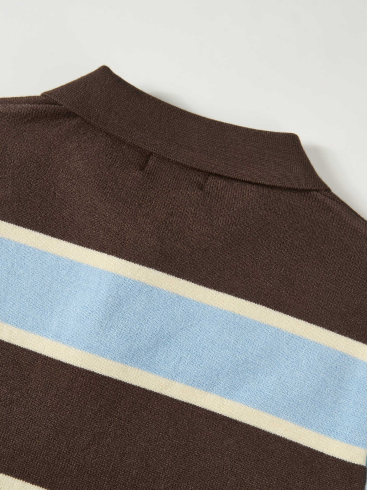 Knit Polo Top - Brown/Light Blue