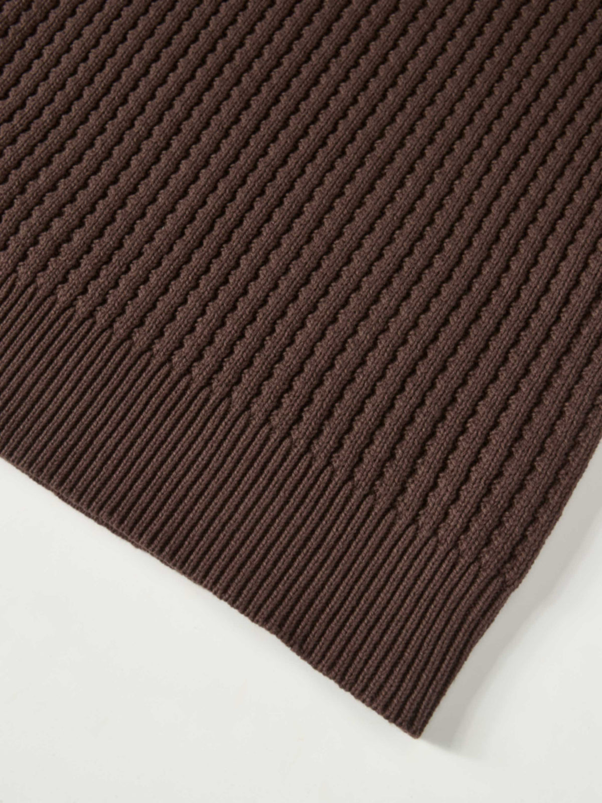 High V Waffle Sweater - Brown/ Light Blue