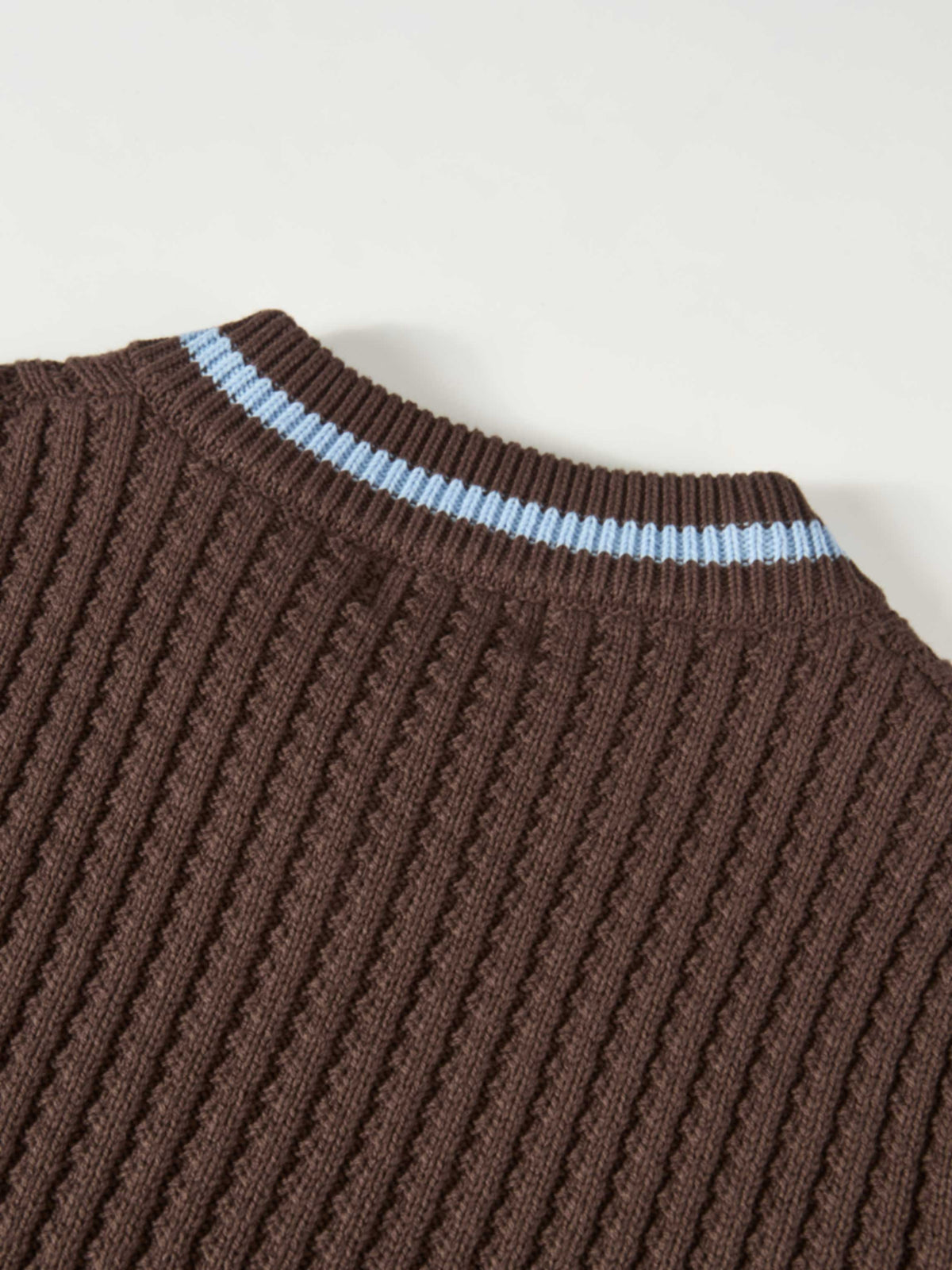 High V Waffle Sweater - Brown/ Light Blue