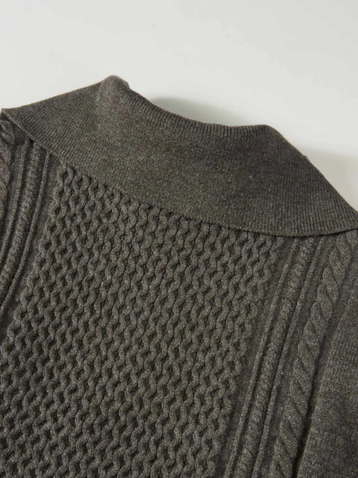 Half Zip Mixed Cable Sweater - Grey
