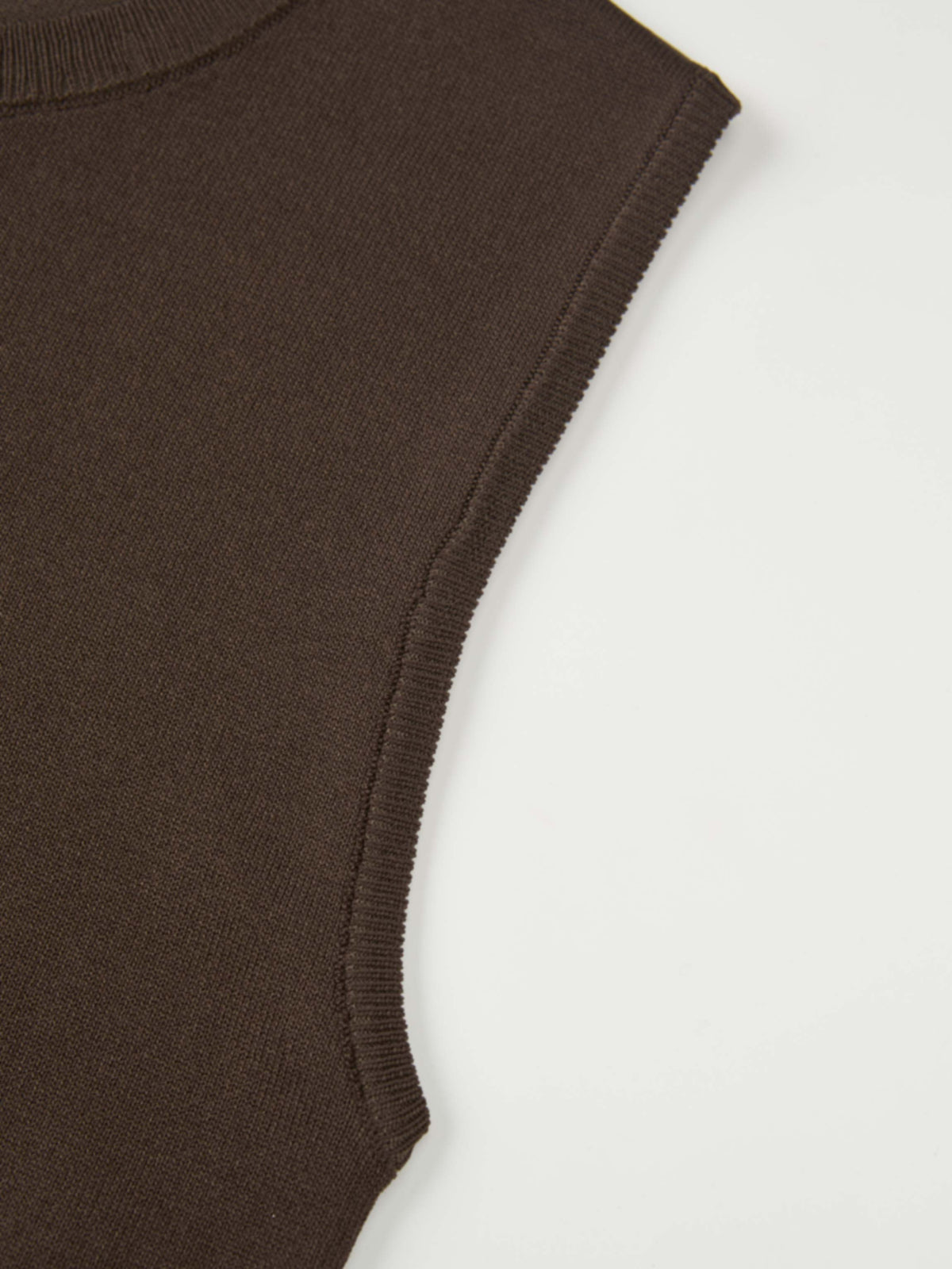 Sleeveless Crew Neck Silk Knit Top - Brown