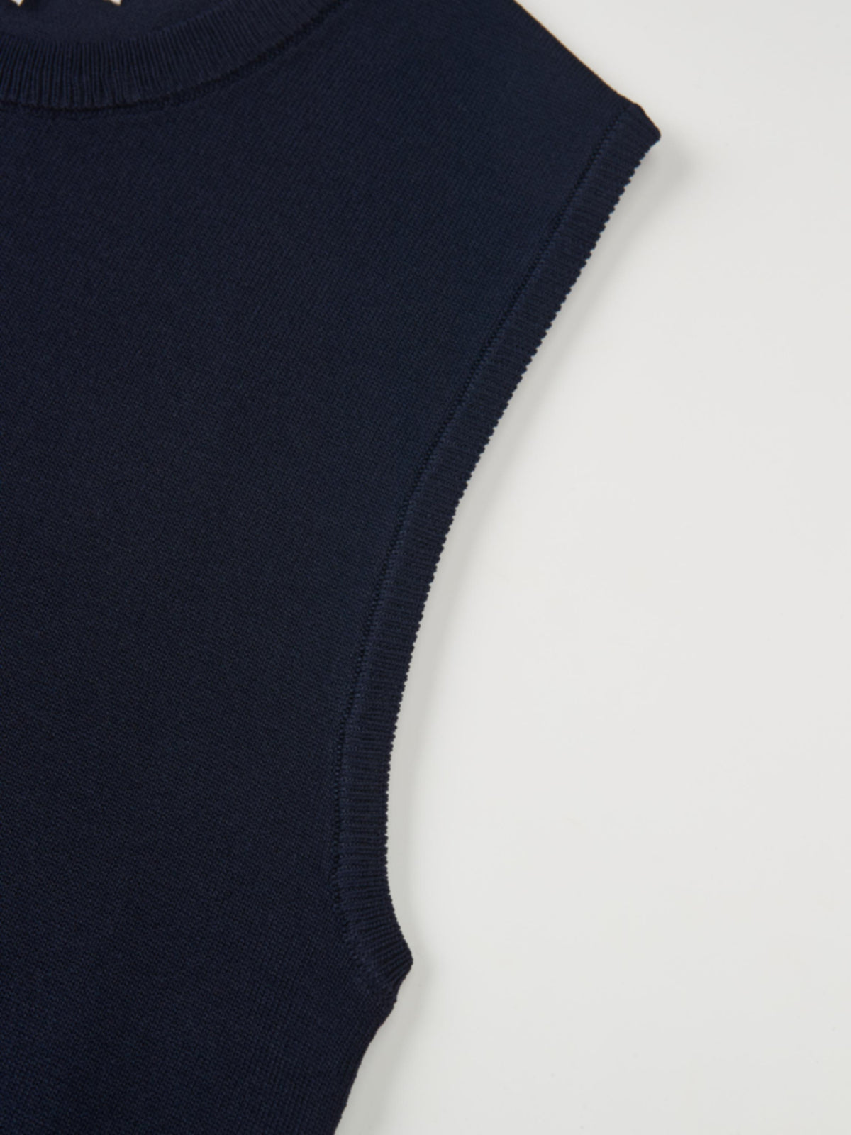 Sleeveless Crew Neck Silk Knit Top - Navy