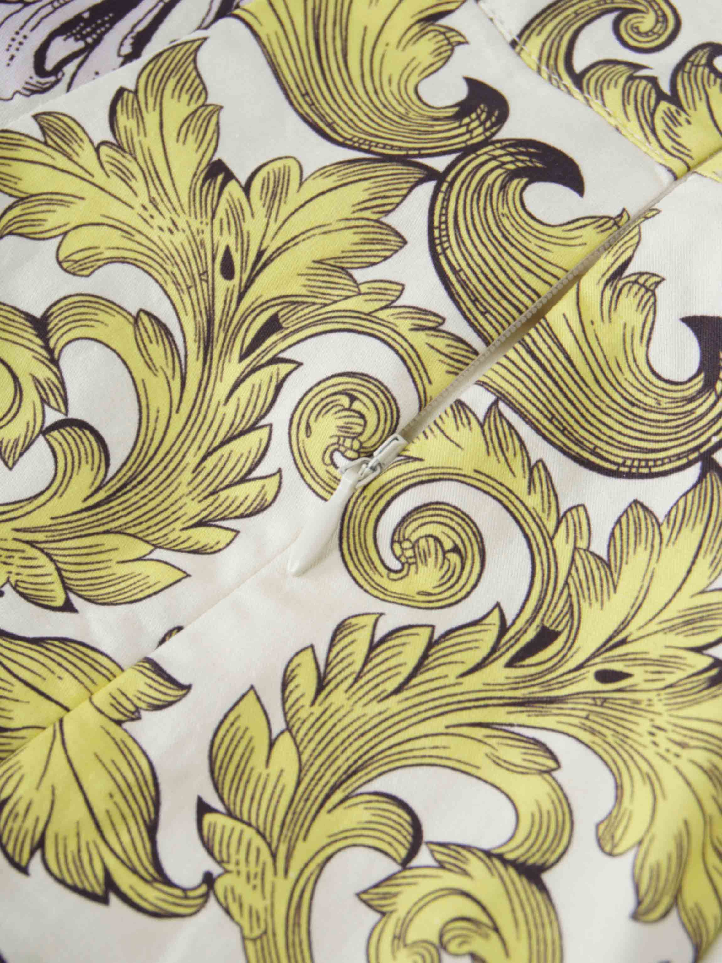 Printed Cotton Pleat Skirt-Yellow/Lavender