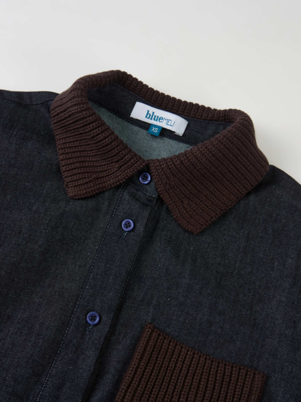 Knit Pocket Denim Dress - Blue