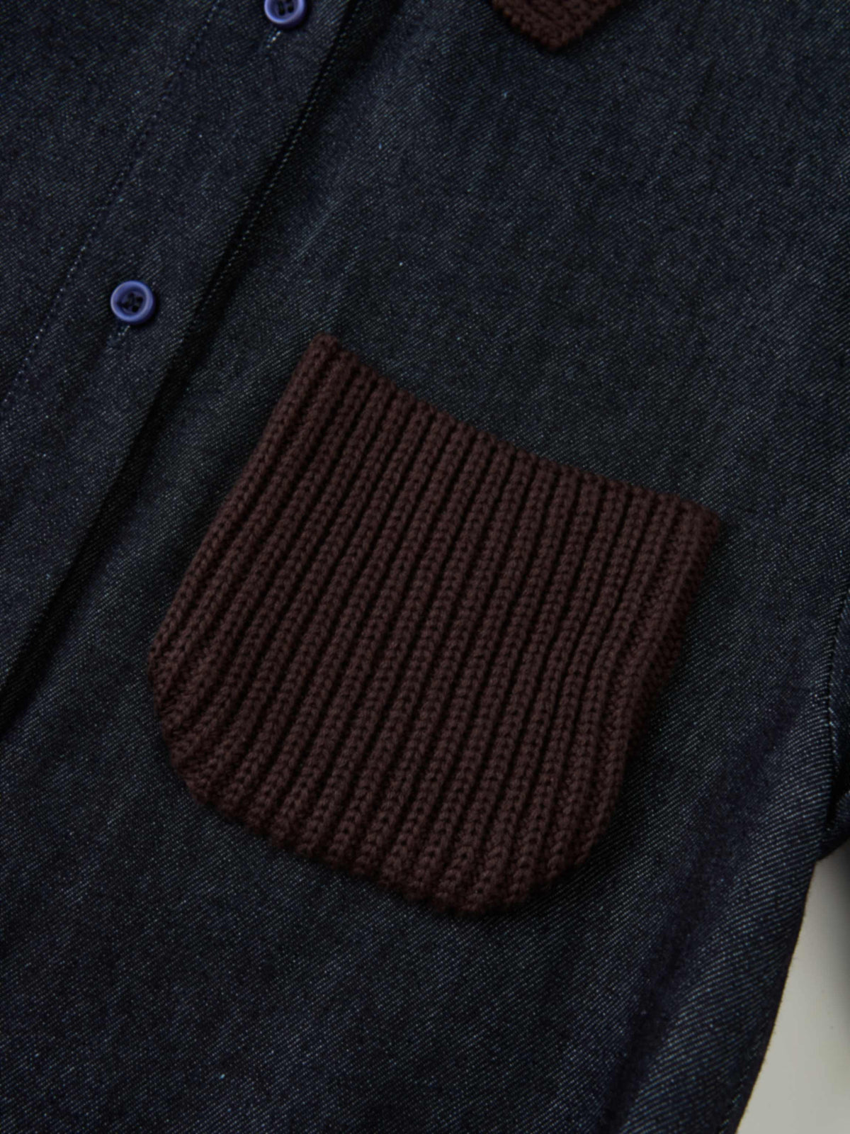 Knit Pocket Denim Dress - Blue