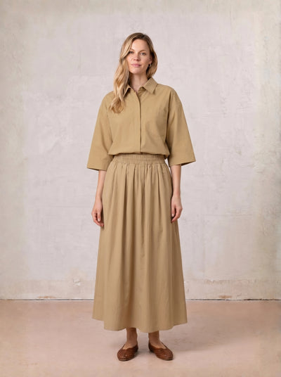 Elastic Waist Gathered Skirt-Sand