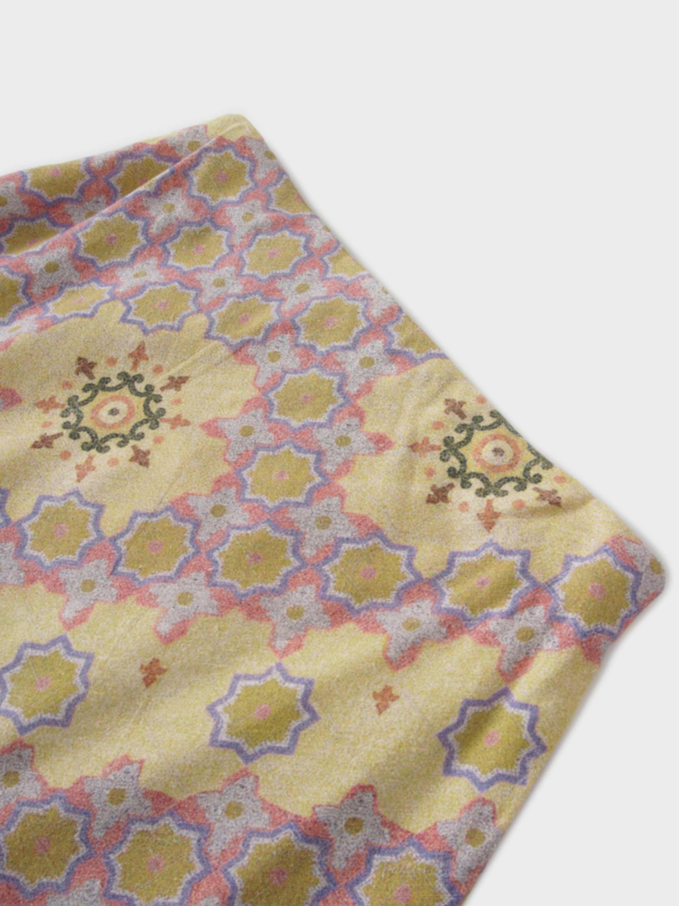 Printed Linen Blend Slip Skirt-Geometric